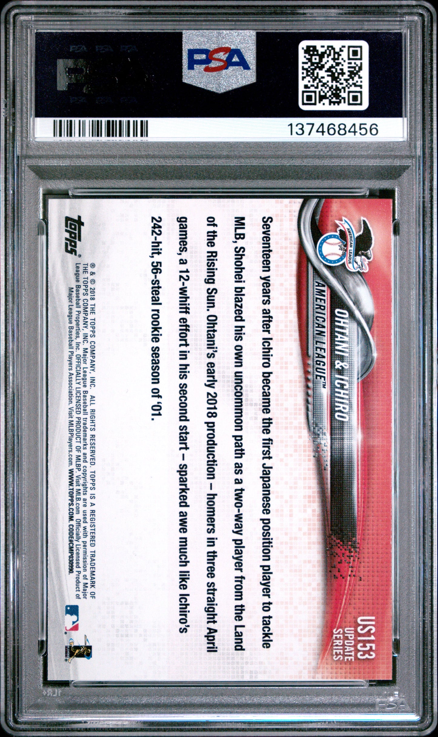 Shohei Ohtani + Ichiro 2018 Topps Update #US153 PSA 10 Gem Mint 8456