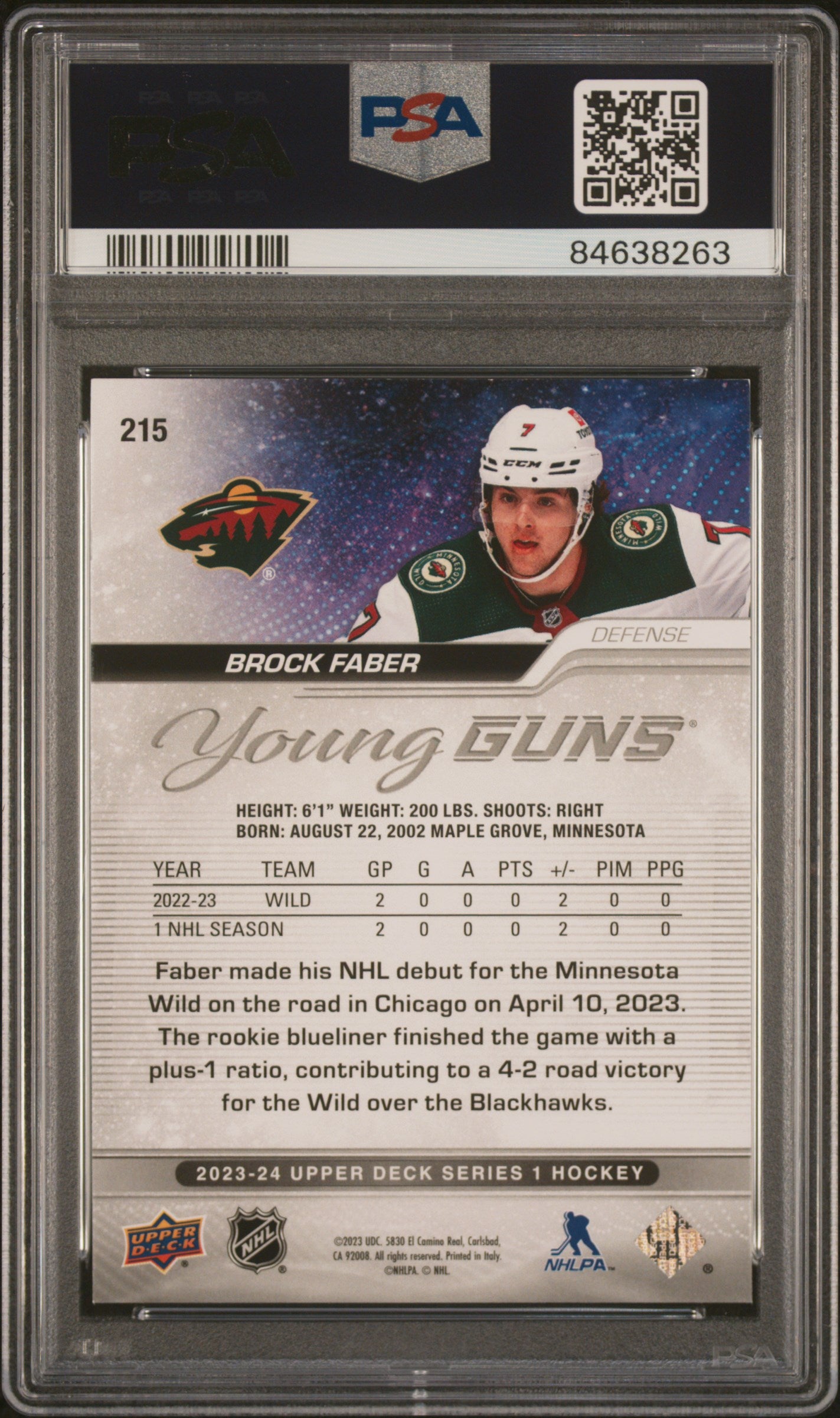 Brock Faber 2023 Upper Deck Outburst Silver PSA 9 Mint 8263