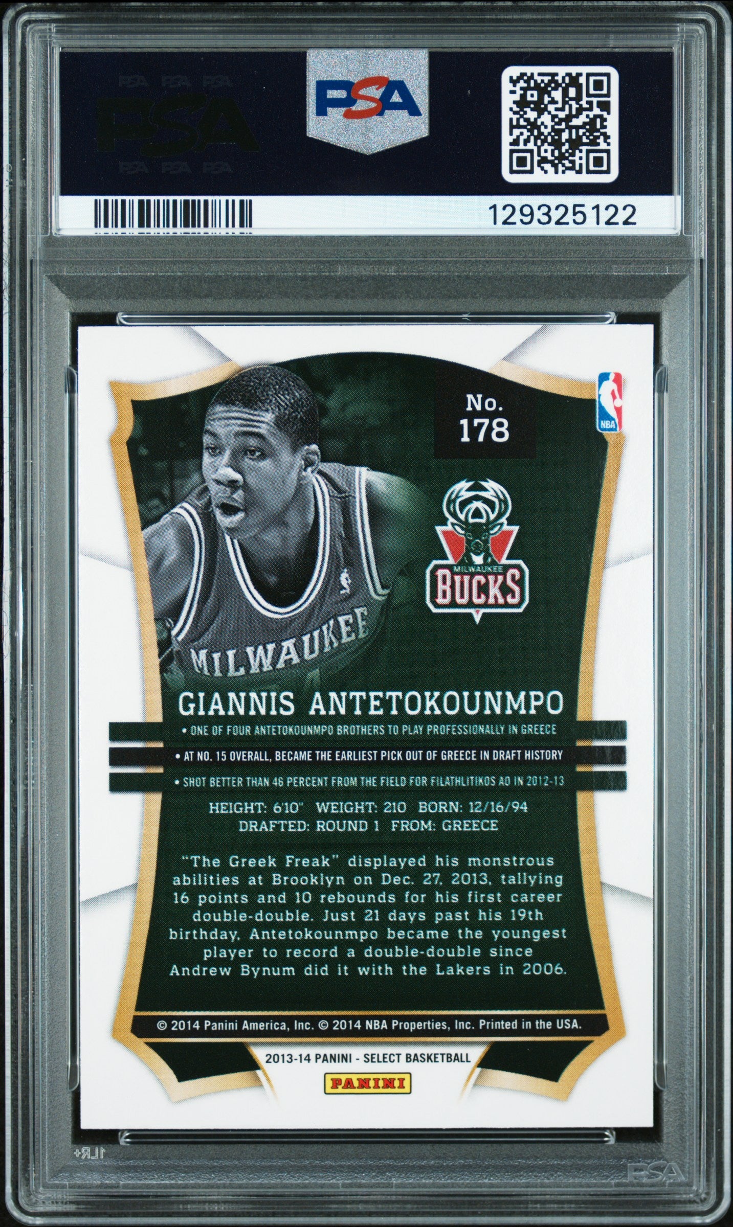 Giannis Antetokounmpo 2013 Panini Select Rookie #178 PSA 9 Mint