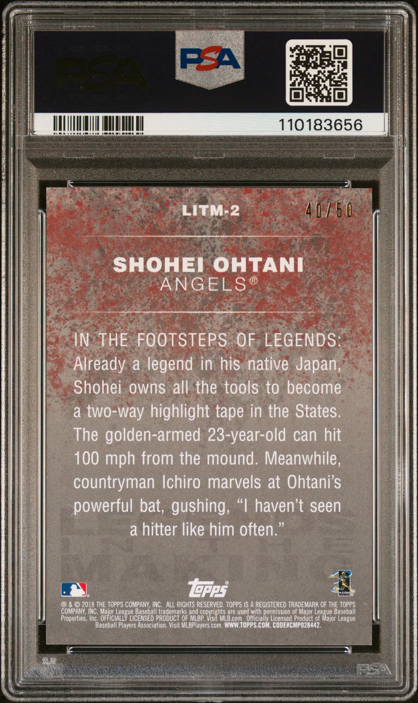 Shohei Ohtani 2018 Topps Legends in the Making Gold #40/50 PSA 8 Nm-Mint