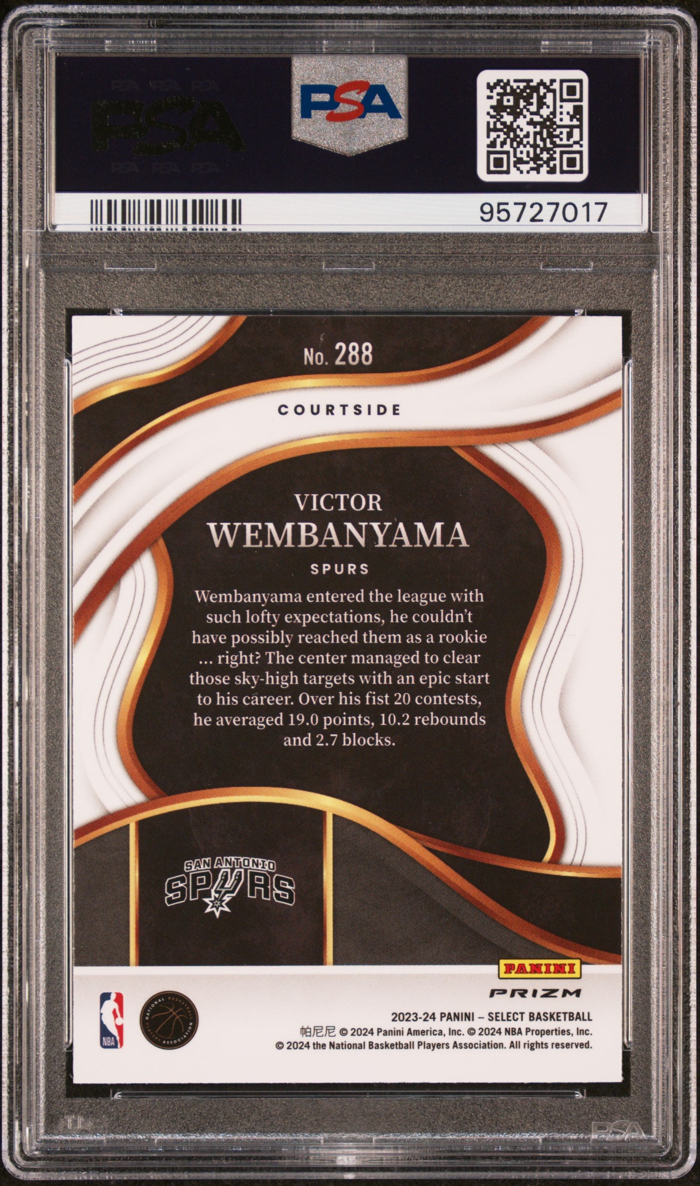Victor Wembanyama 2023 Select Rookie #288 Orange Tectonic PSA 8 Nm-Mint