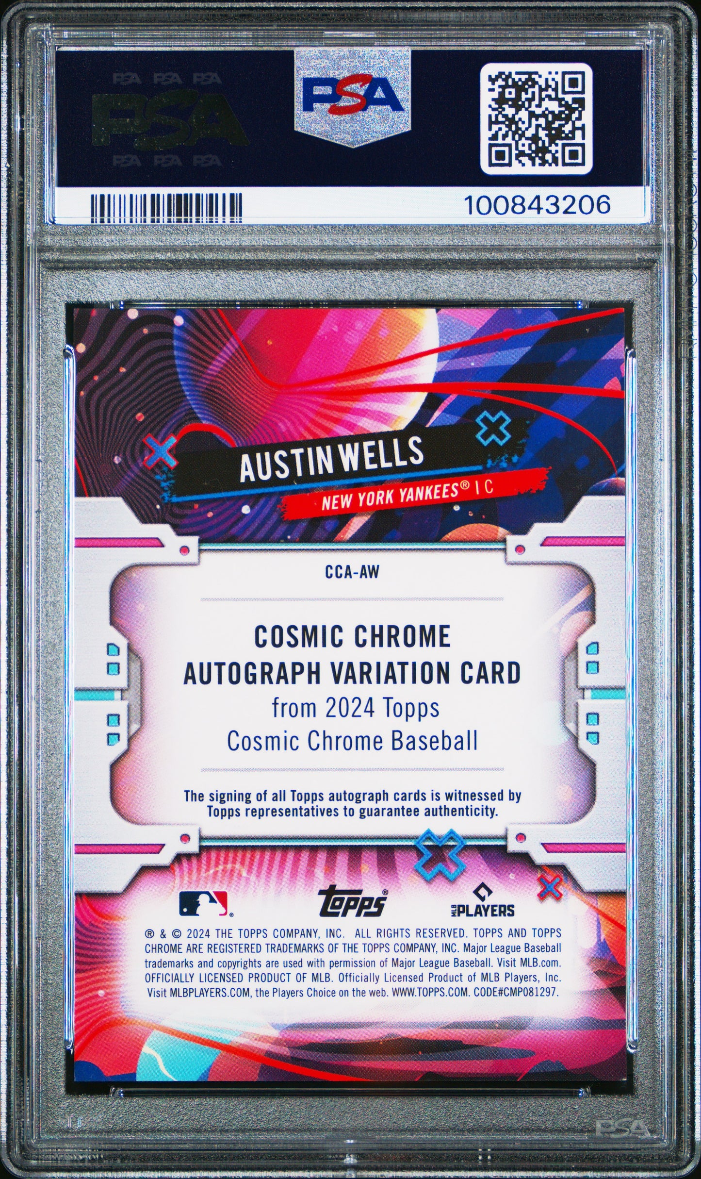 Austin Wells 2023 Topps Chrome Cosmic Orange Auto #20/25 PSA 9 Mint