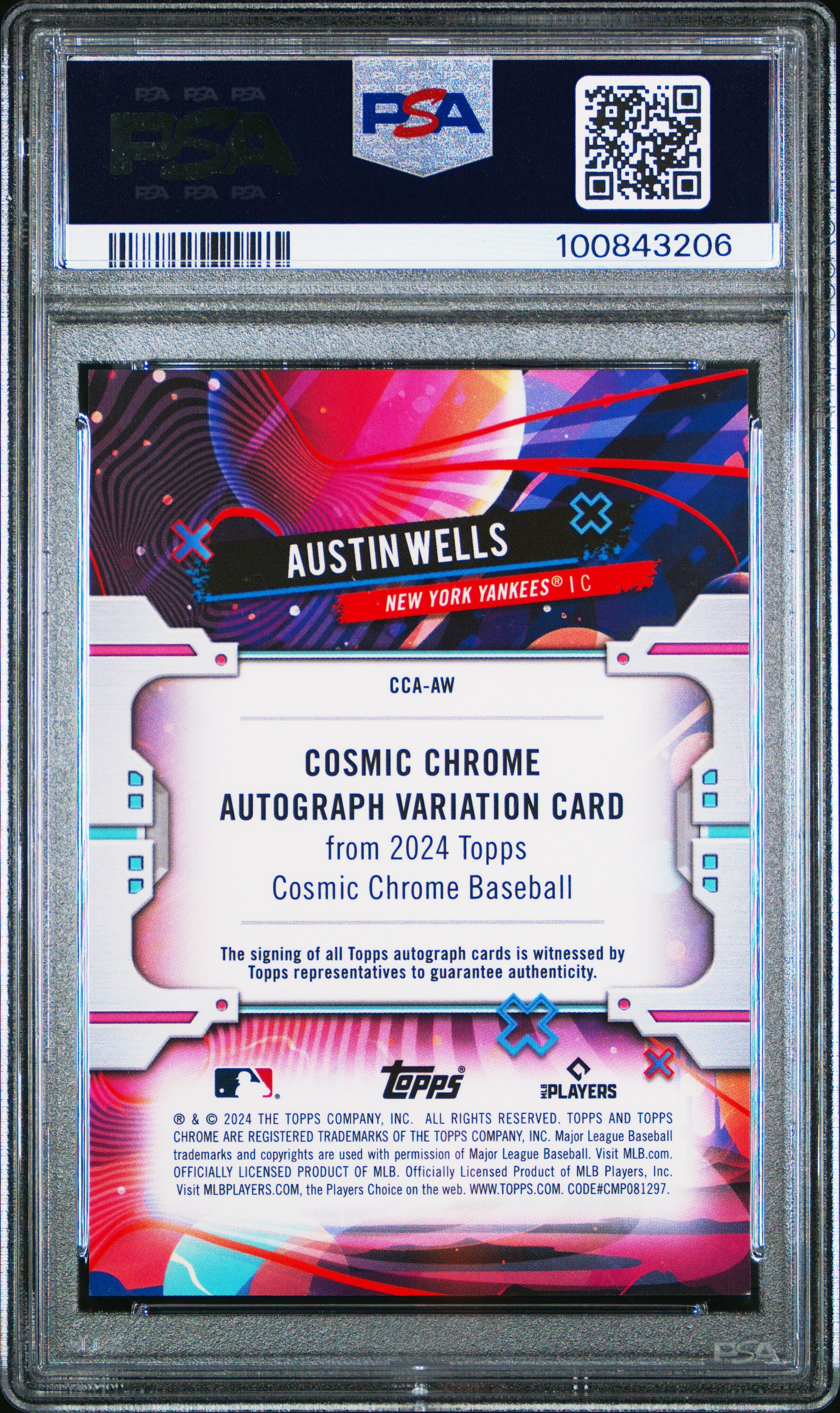Austin Wells 2023 Topps Chrome Cosmic Orange Auto #20/25 PSA 9 Mint