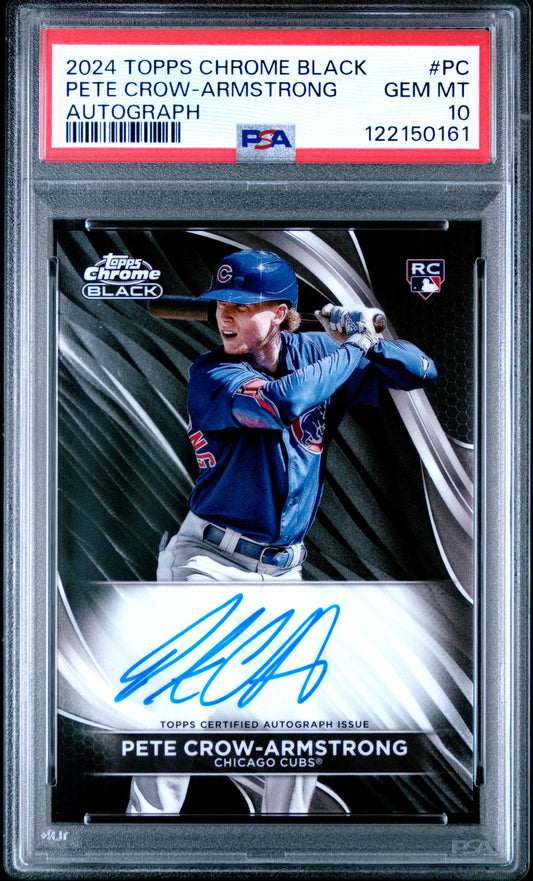 Pete Crow-Armstrong 2024 Topps Chrome Black Rookie Auto PSA 10 Gem Mint