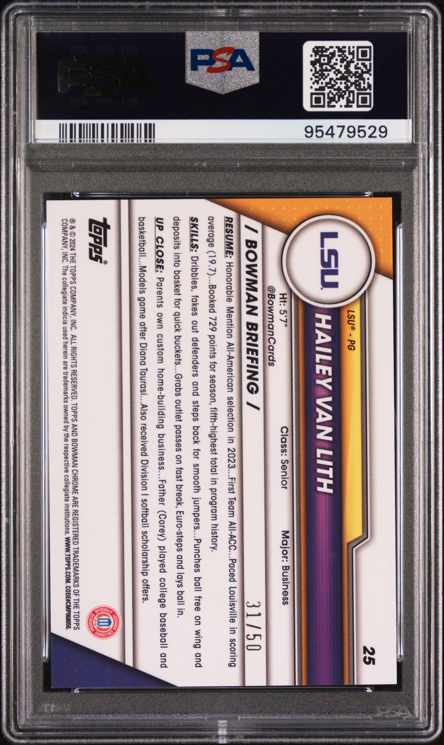 Hailey Van Lith 2023 Bowman Chrome U Gold Refractor #31/50 PSA 10 Gem Mint