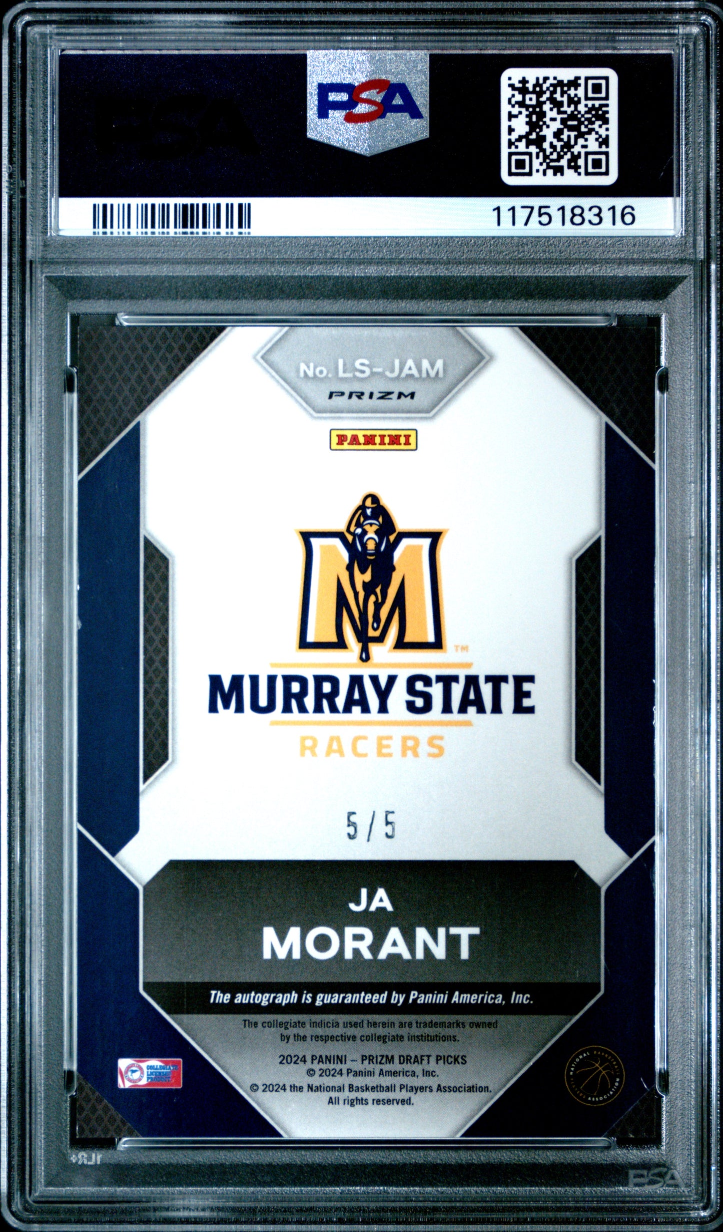 Ja Moirant 2024 Panini Prizm Draft Picks Legacy Blak Gold Auto #5/5 PSA 7 Near Mint