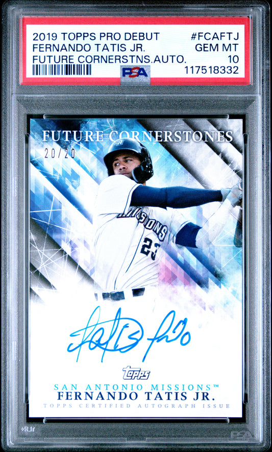 Fernando Tatis Jr. 2019 Topps Pro Debut Future Cornerstones Auto #20/20 PSA 10 Gem Mint