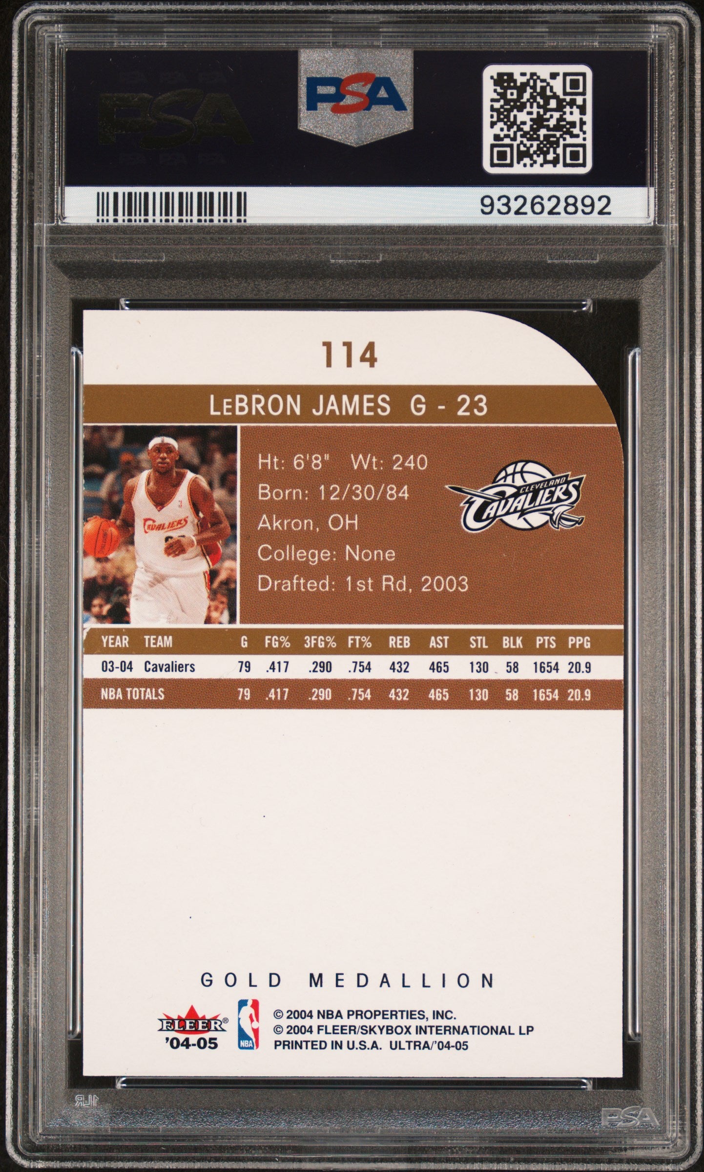 LeBron James 2004 Fleer Ultra #114 Gold Medallion PSA 10 Gem Mint