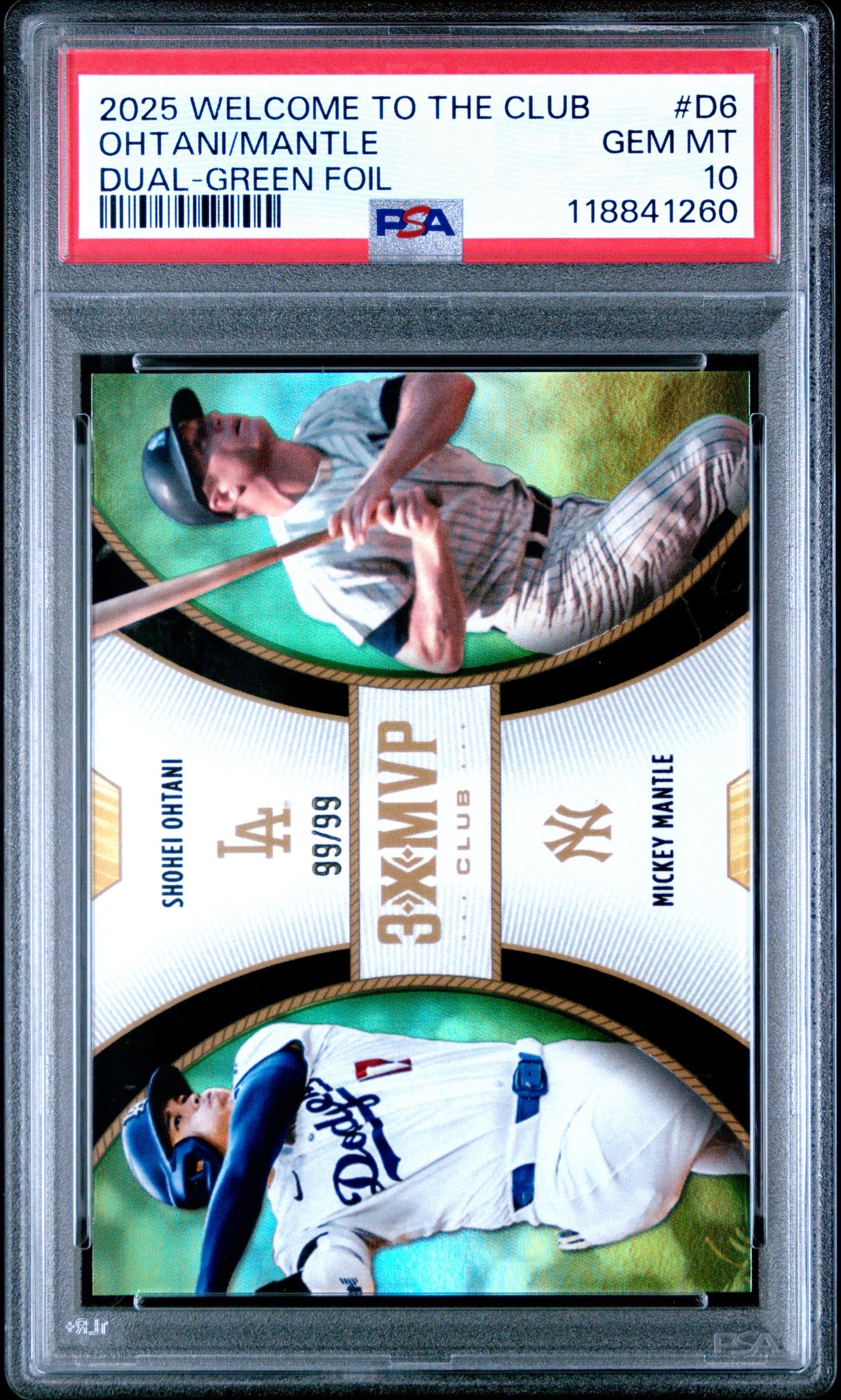 Shohei Ohtani + Mickey Mantle 2025 Topps Welcome to the Club Green #99/99 PSA 10 Gem Mint