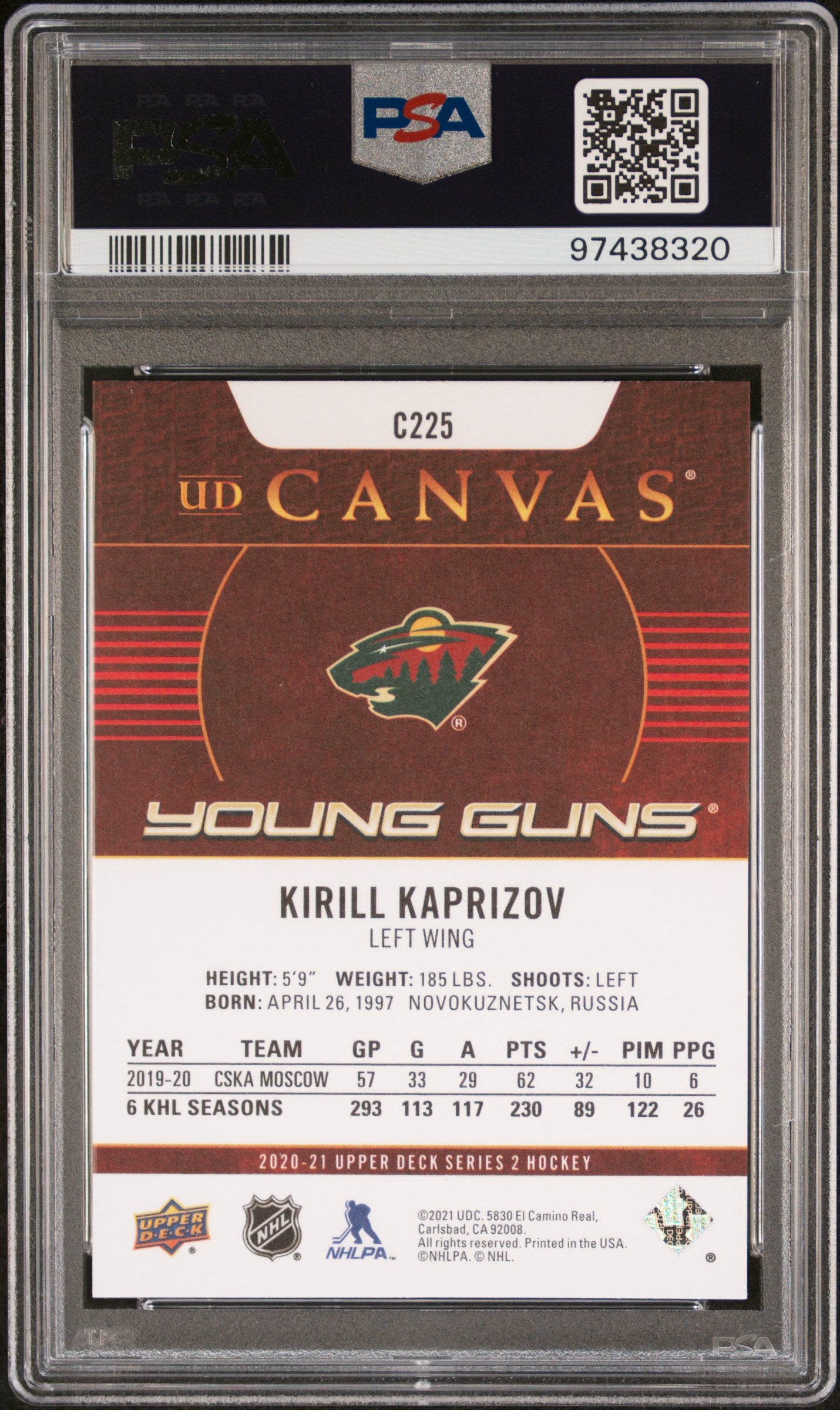 Kirill Kaprizov 2020 Upper Deck Canvas #C225 PSA 10 Gem Mint