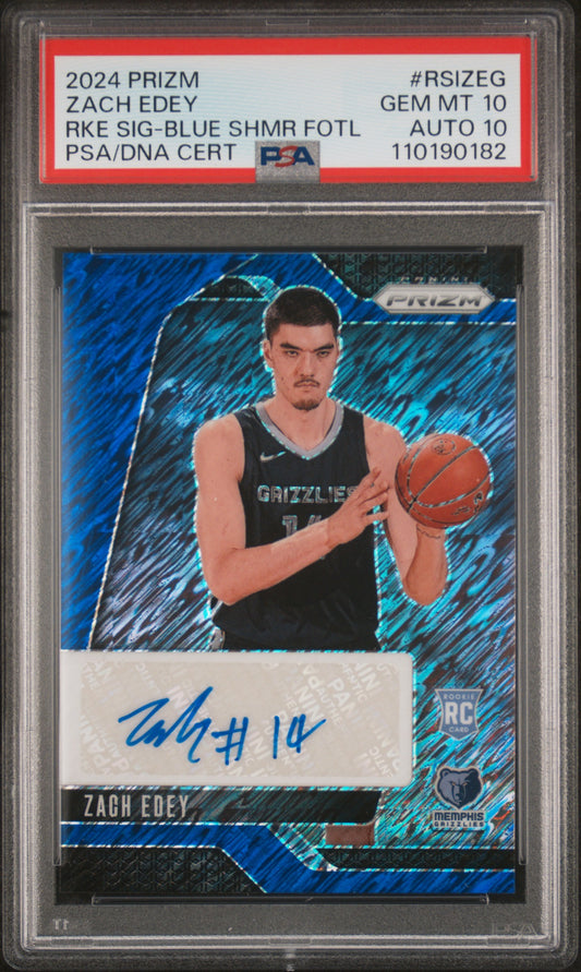 Zach Edey 2024 Panini Prizm Blue Shimmer FOTL Rookie Auto #6/25/25 PSA 10 Auto 10
