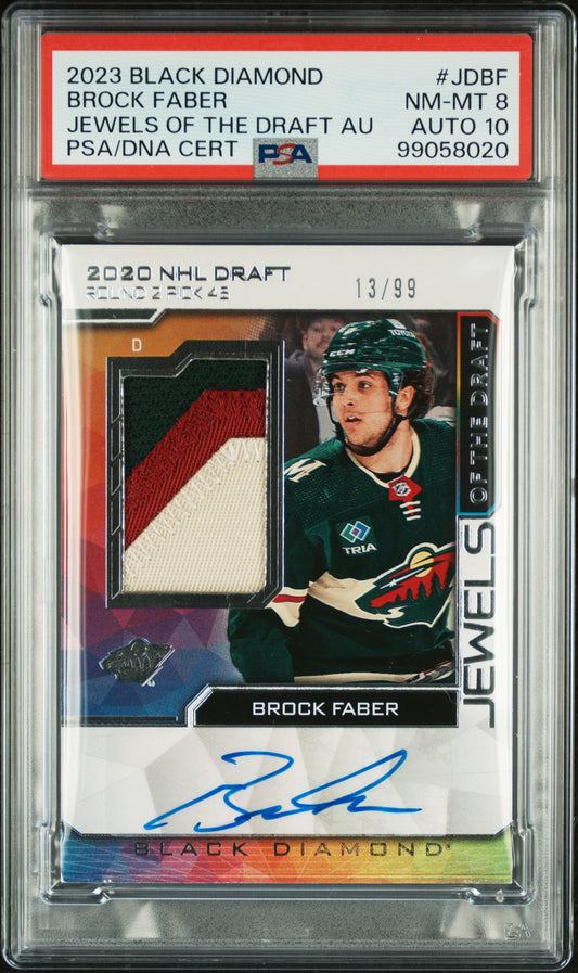 Brock Faber 2023 Upper Deck Black Diamond Jewels of the Draft Auto #13/99 PSA 8 Auto 10
