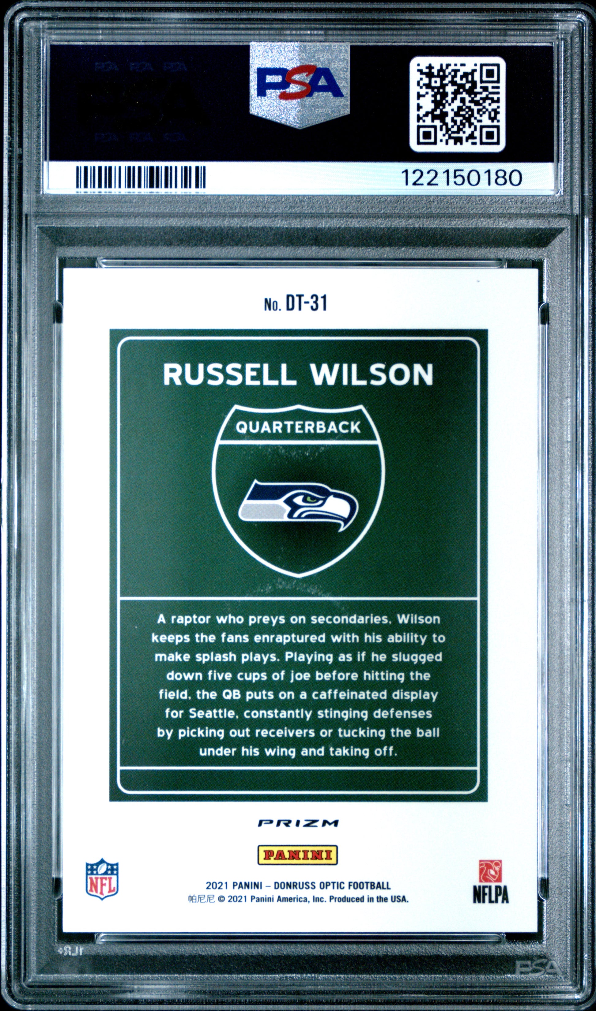 Russell Wilson 2021 Donruss Optic Downtown PSA 9 Mint