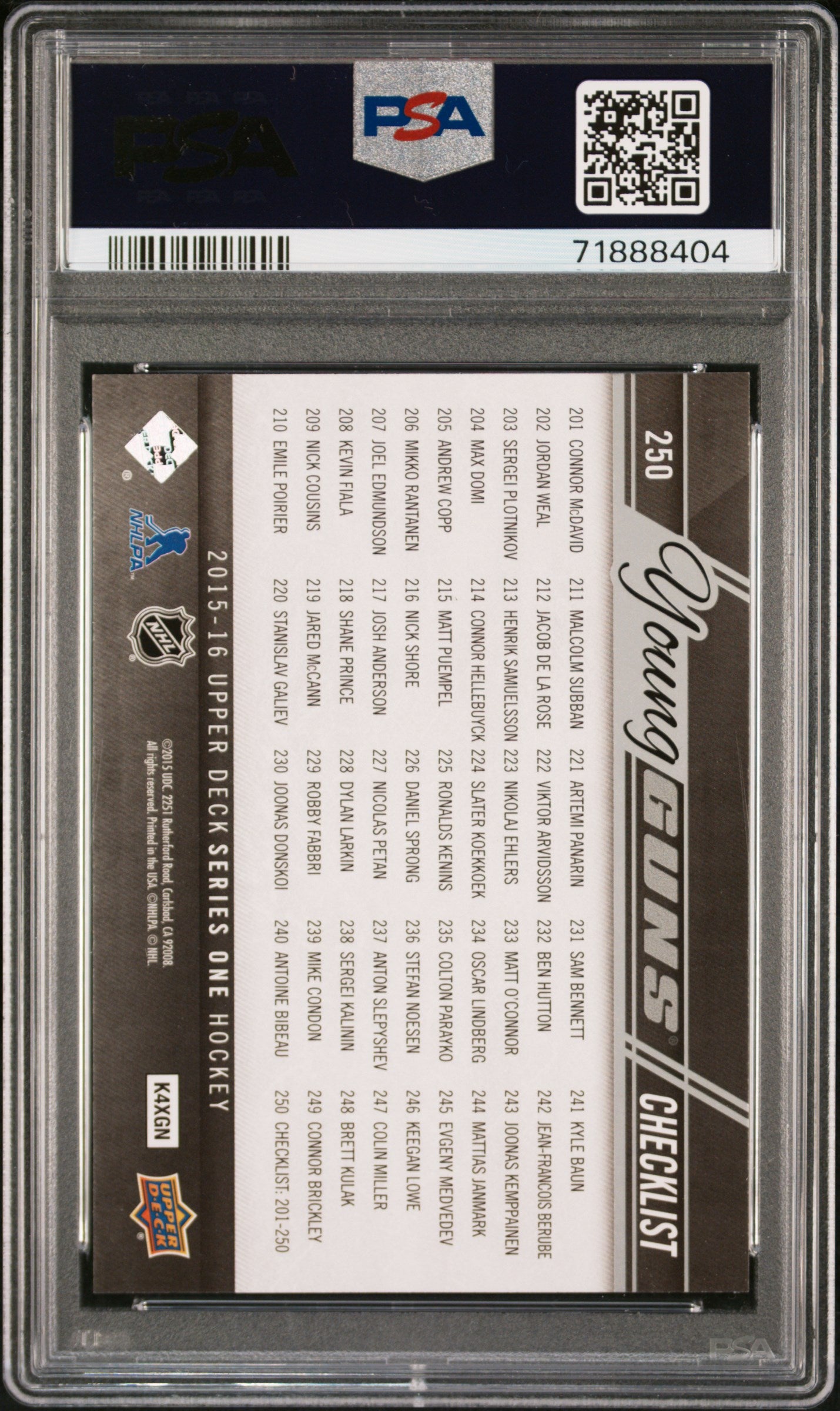 Connor McDavid + Sam Bennett 2015 Upper Deck Rookie Checklist #250 PSA 10 Gem Mint