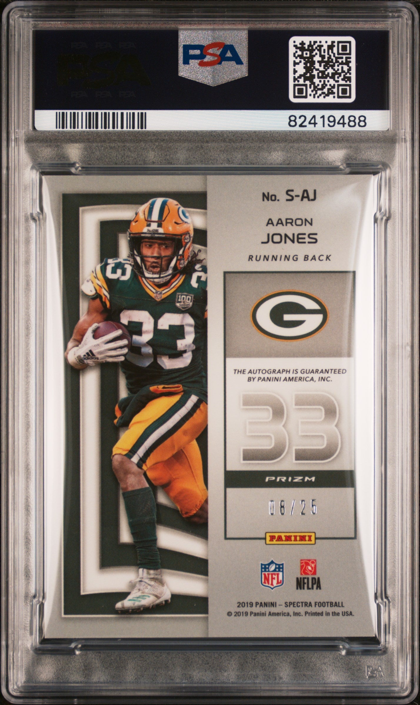 Aaron Jones 2019 Panini Spectra Neon Green Auto #8/25 PSA 9 Mint
