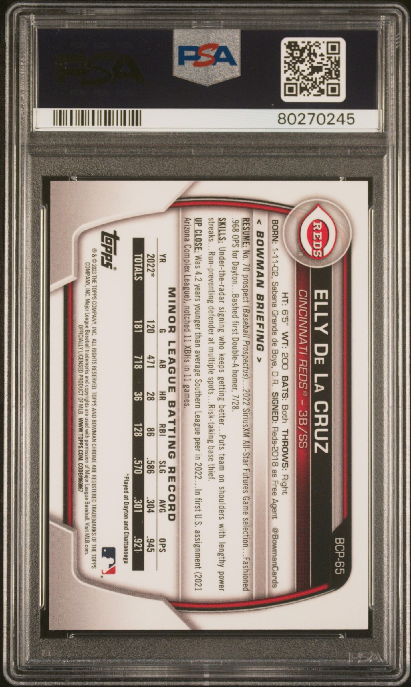 Elly de la Cruz 2023 Bowman Mega Box Aqua #172/225 PSA 10 Gem Mint