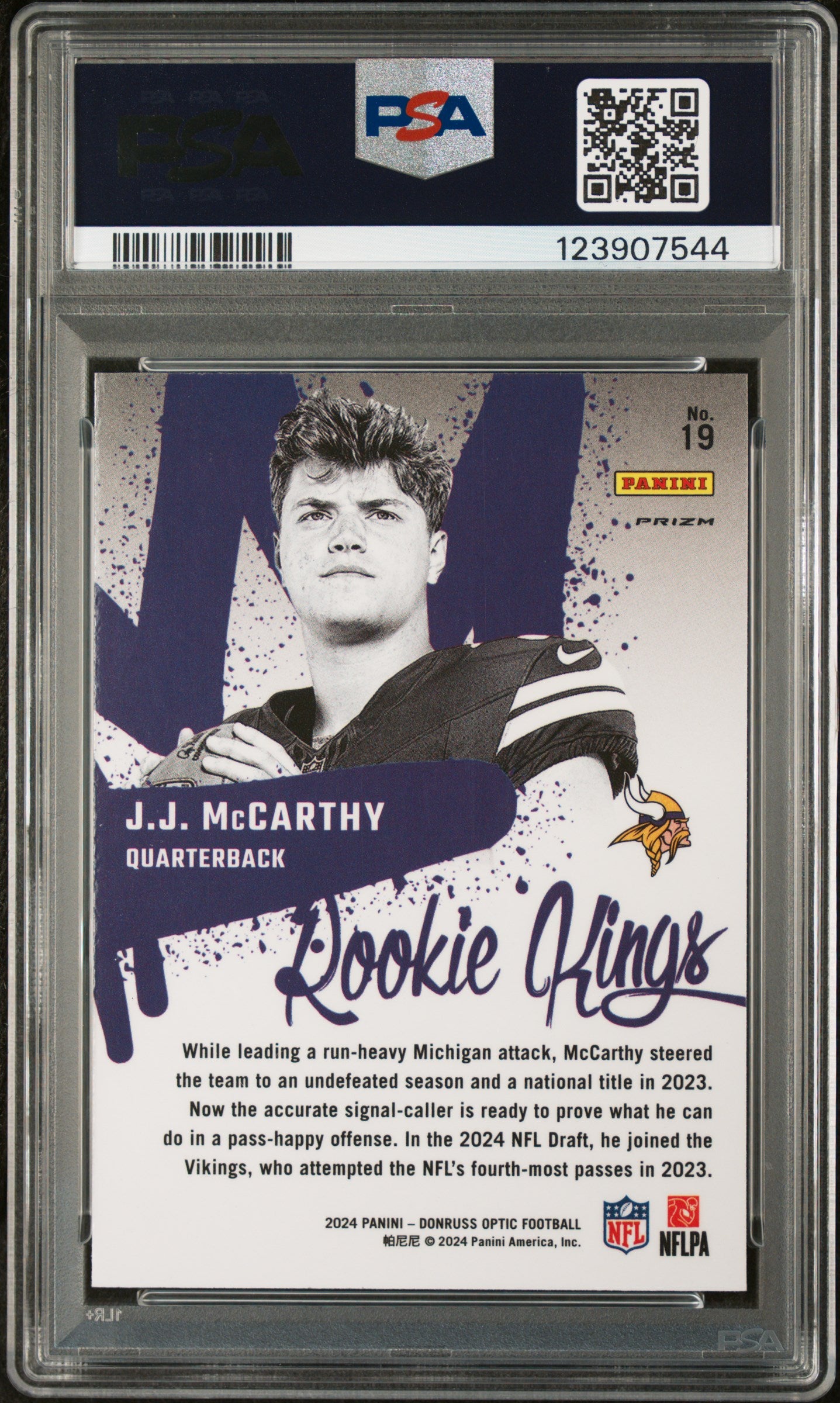 JJ McCarthy 2024 Donruss Optic Rookie Kings #19 PSA 10 Gem Mint