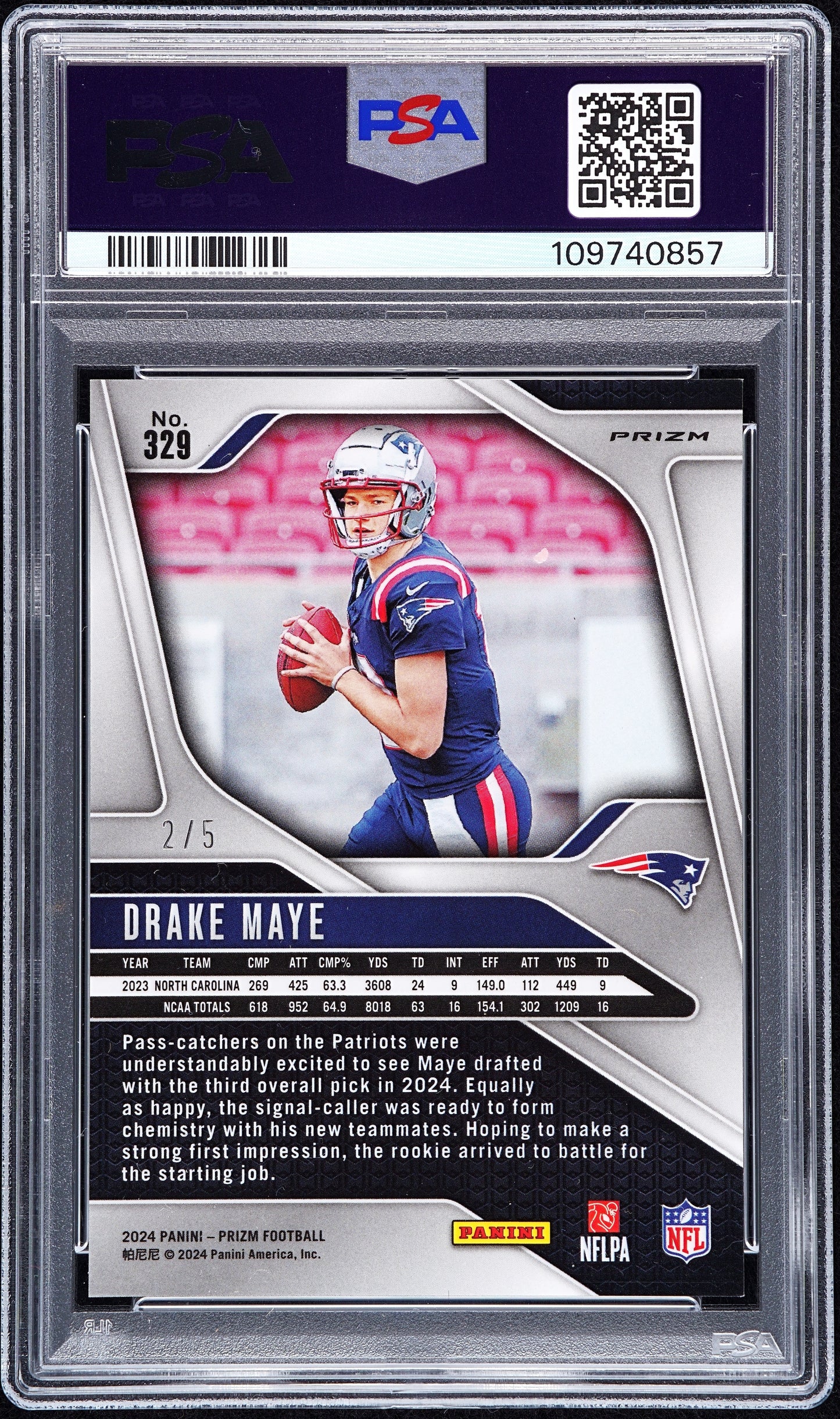 Drake Maye 2024 Panini Prizm Rookie #329 Green Shimmer #2/5 PSA 9 Mint