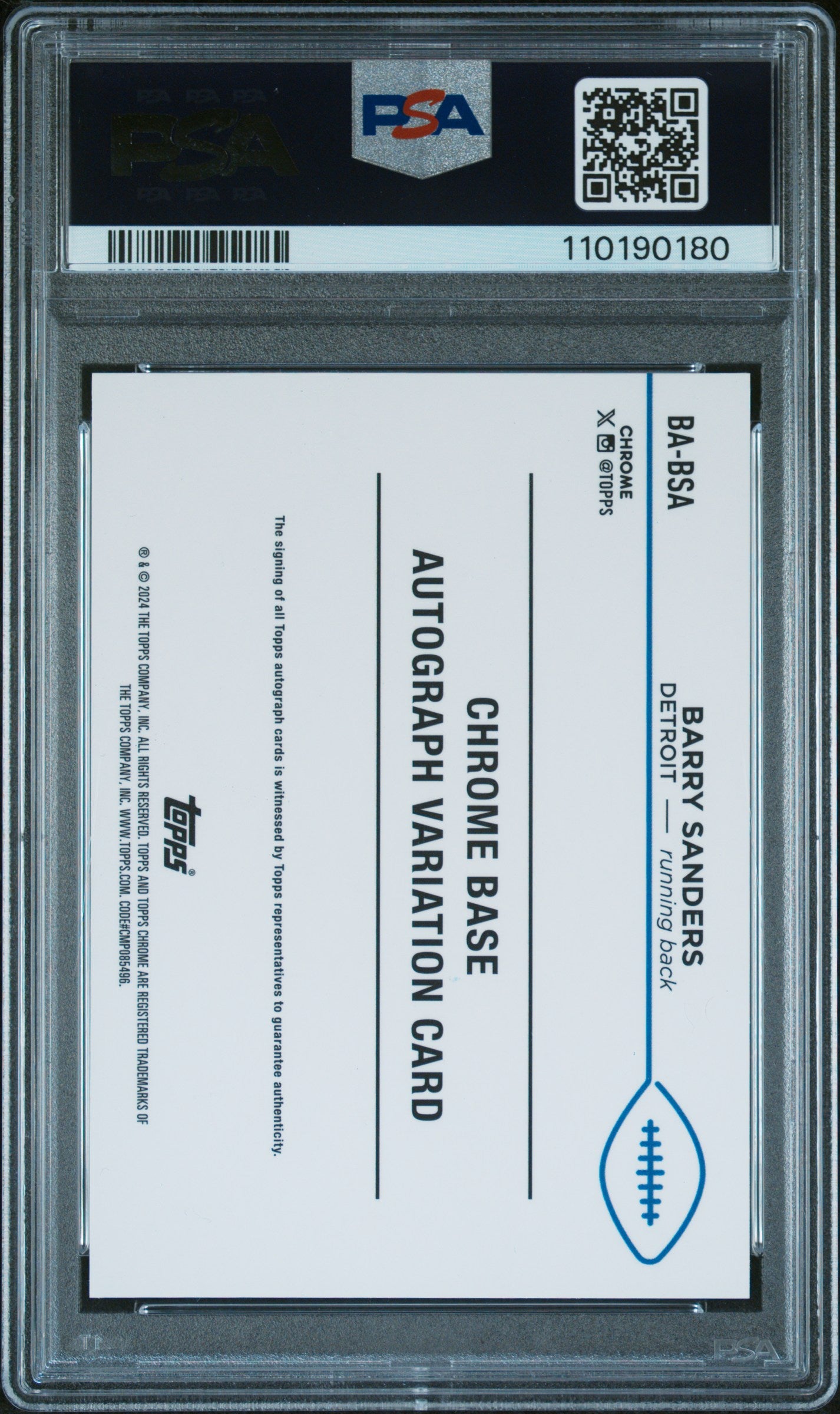 Barry Sanders 2024 Topps Chrome Orange Geometric Auto #20/25 PSA 10 Auto 10