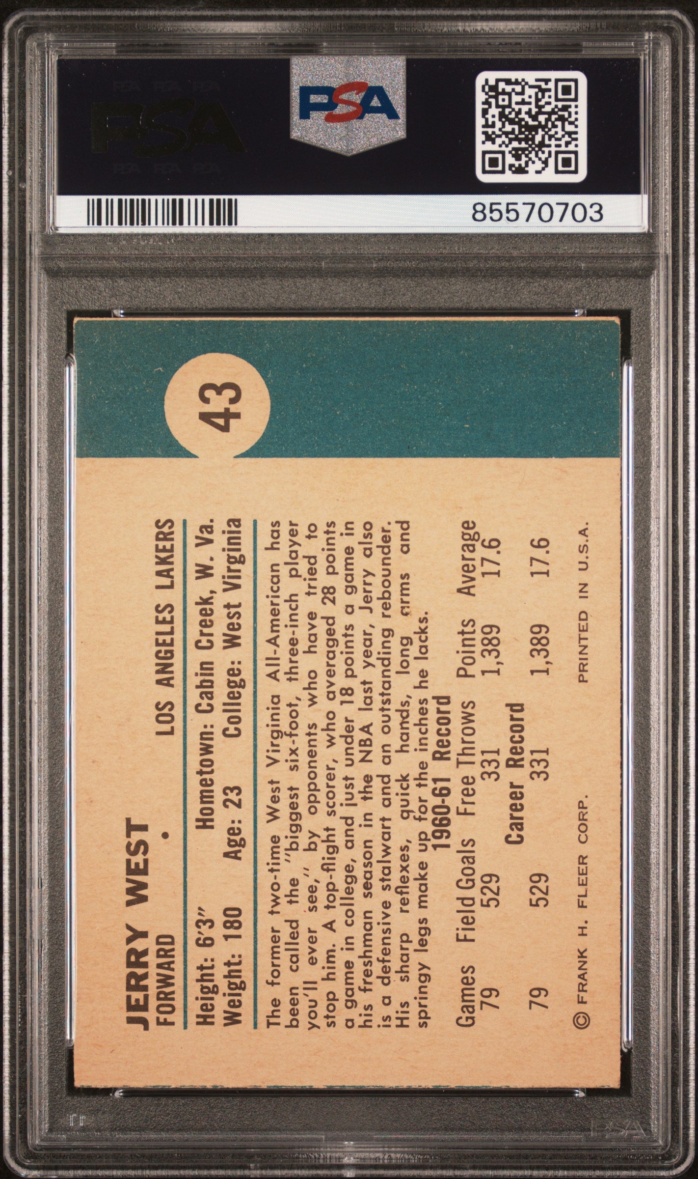 Jerry West 1961 Fleer #43 PSA 6 Ex-Mint