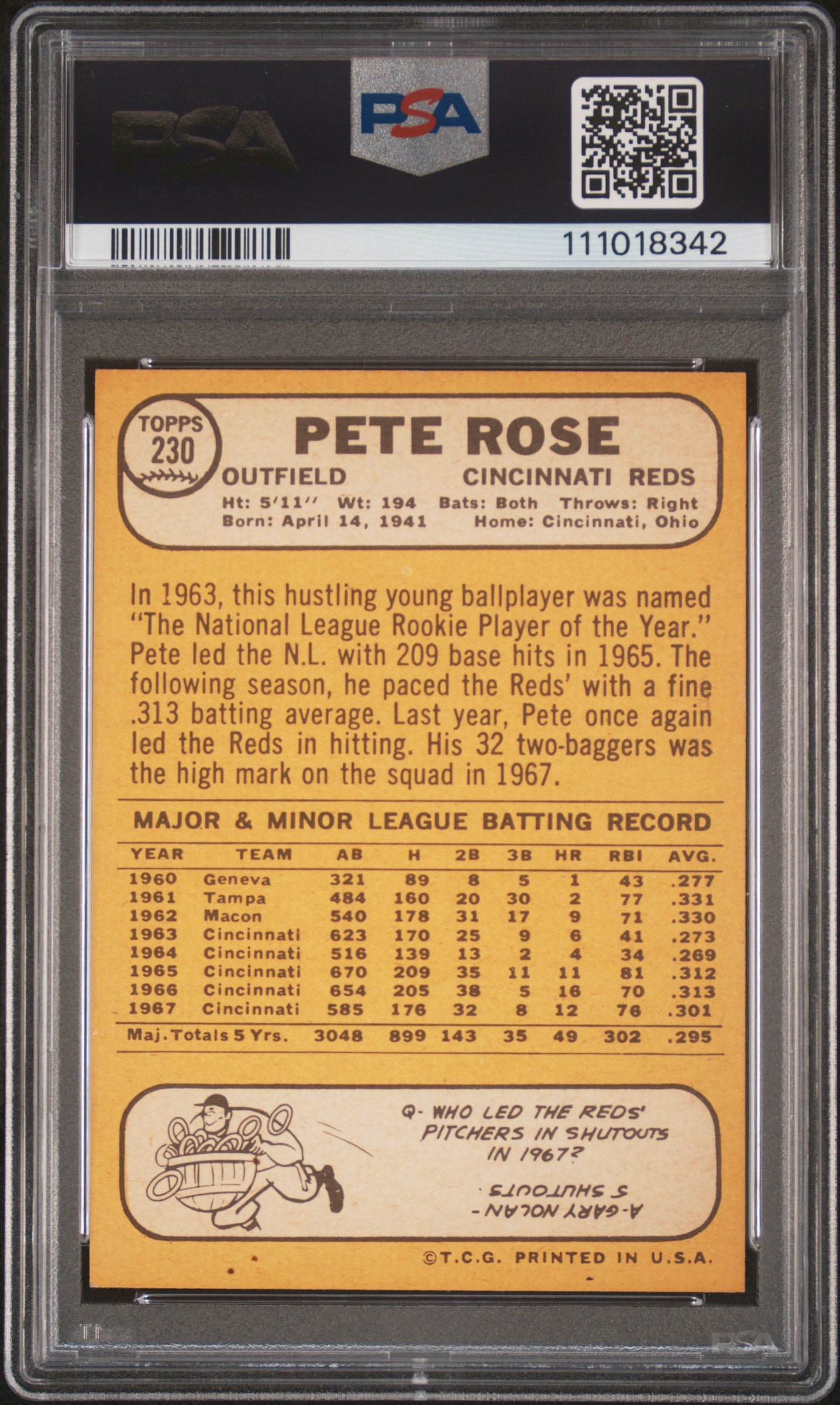 Pete Rose 1968 Topps #230 PSA 6 8342