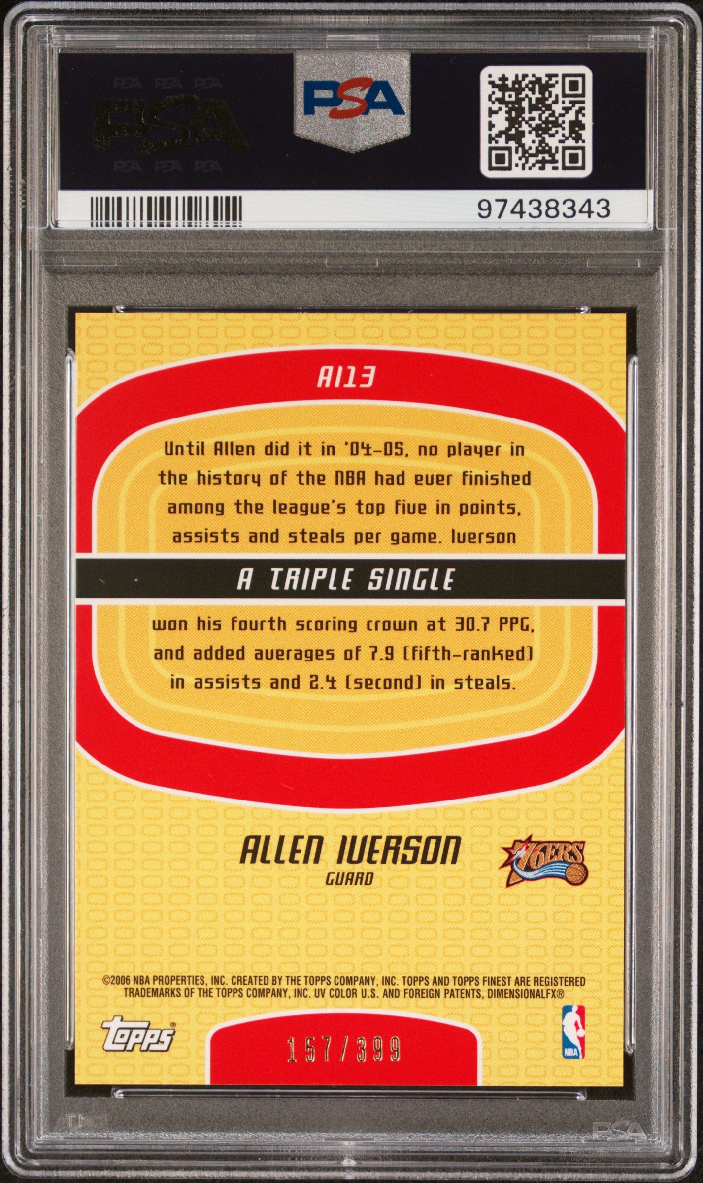 Allen Iverson 2005 Finest Boxloader #AI13 #157/399 PSA 10 Gem Mint
