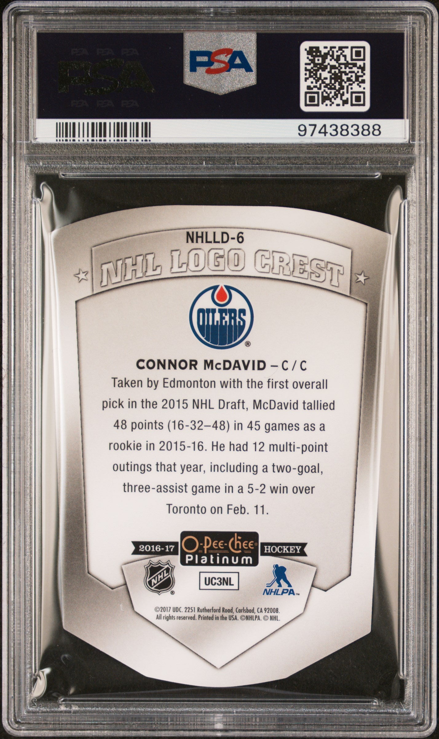 Connor McDavid 2016 OPC Platinum NHL Logo Die-Cut PSA 10 Gem Mint