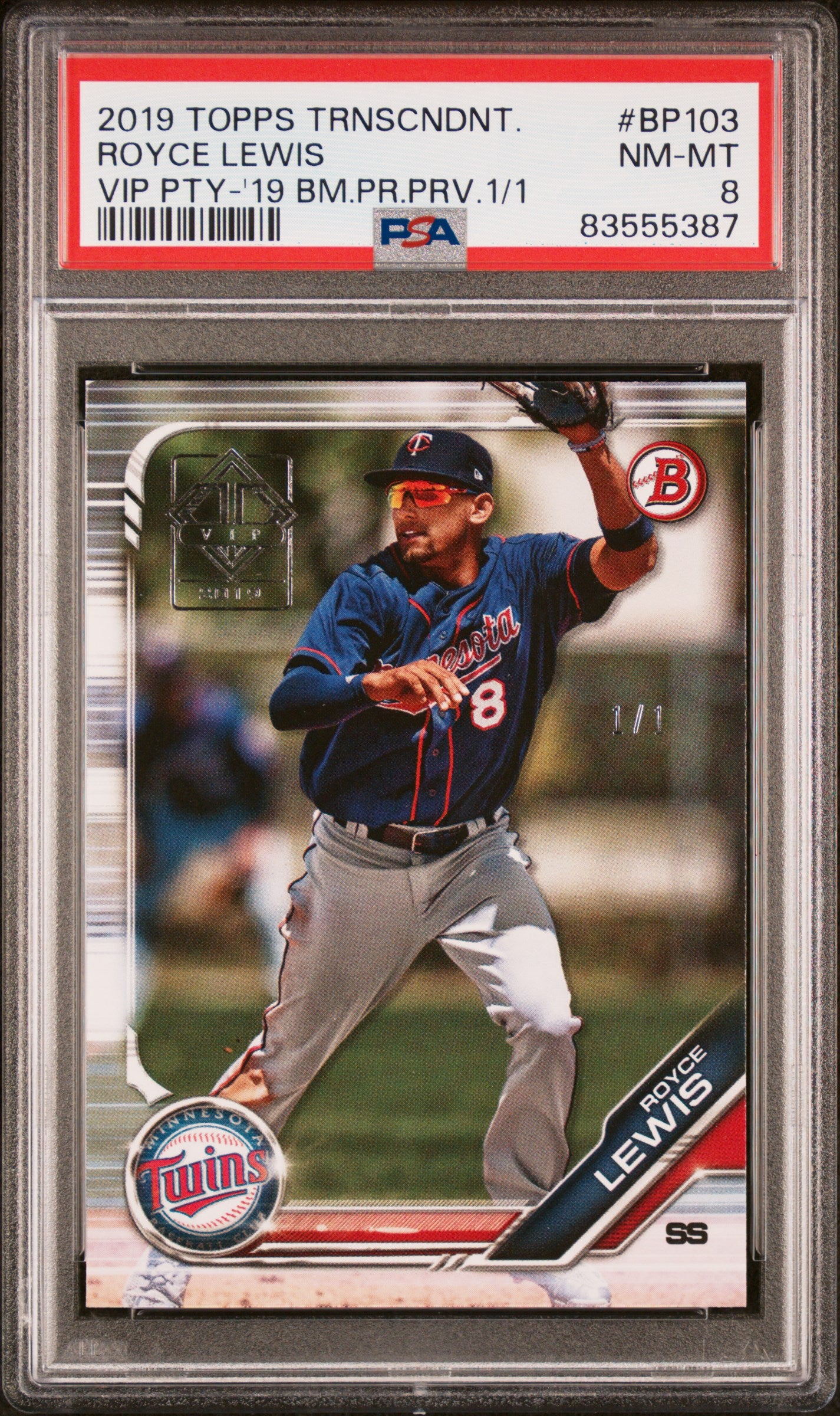 Royce Lewis 2019 Topps Transcendent VIP Bowman 1/1 PSA 8 NM-MINT