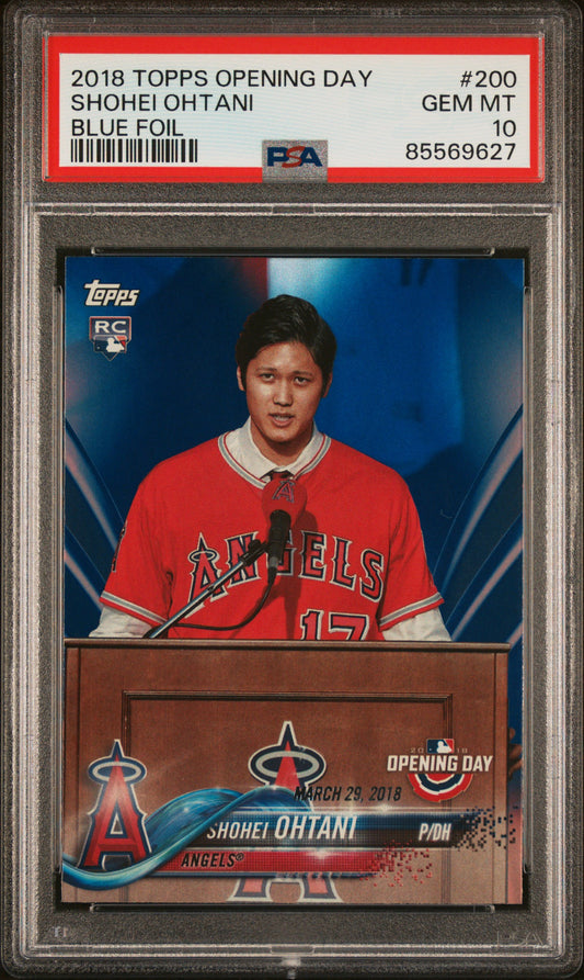 Shohei Ohtani 2018 Topps Opening Day Blue Foil #200 PSA 10 Gem Mint 9627
