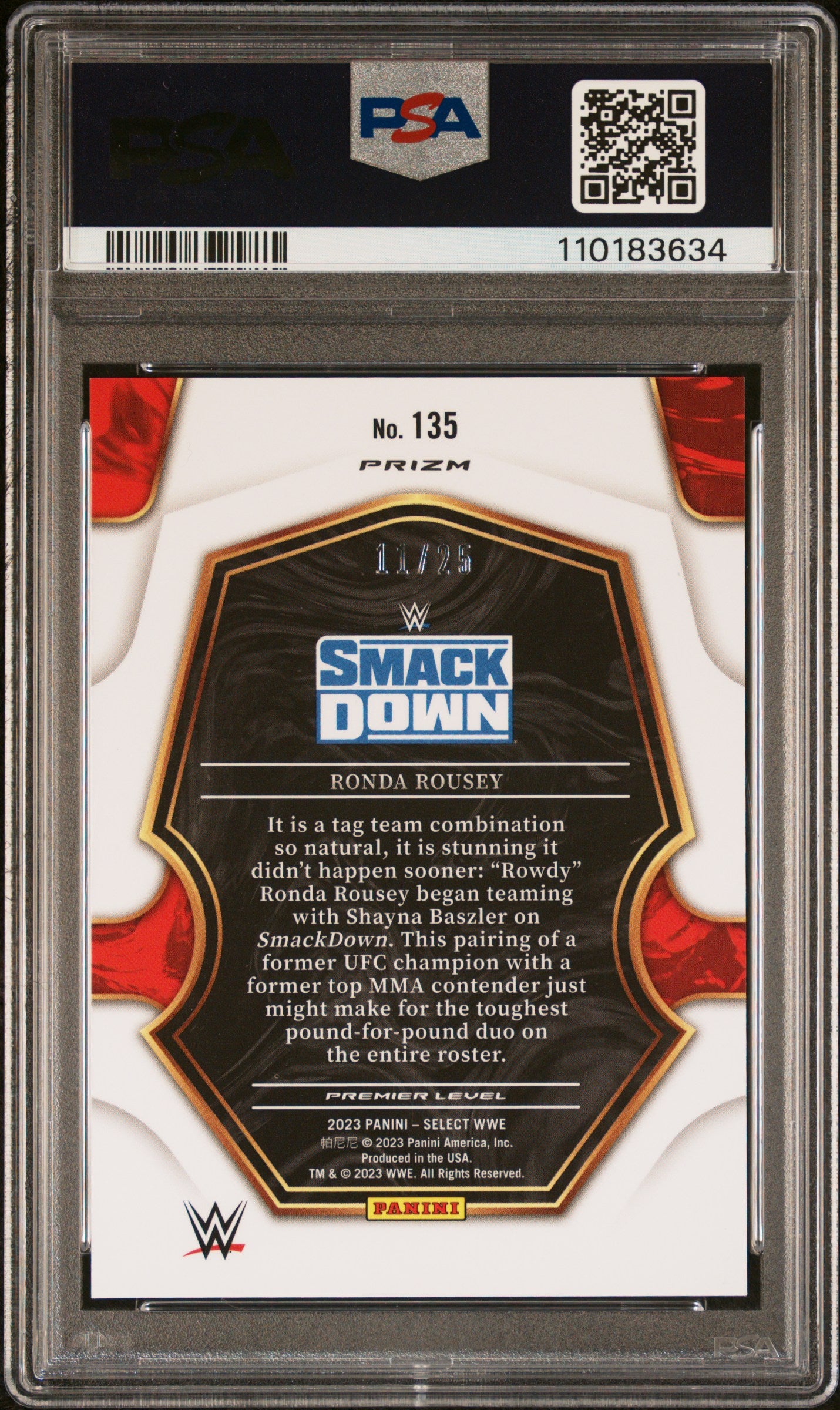 Ronda Rousey 2023 Panini Select WWE #135 Tie-Dye Prizm #11/25 PSA 10 Gem Mint