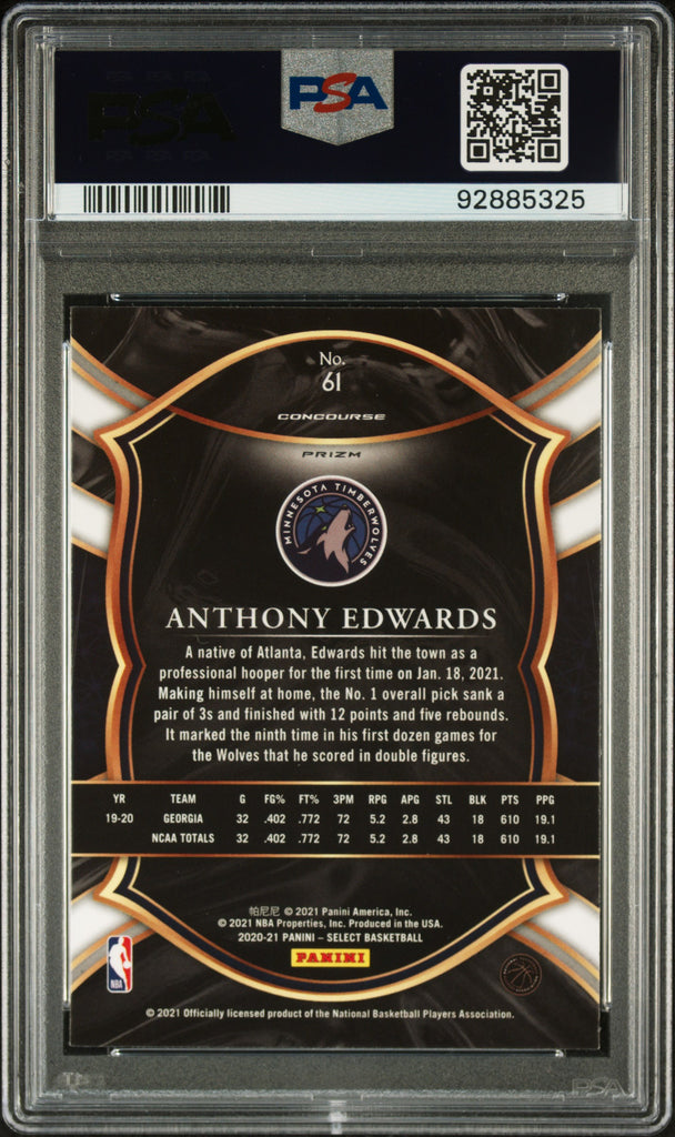 2020 Panini Select 61 Anthony Edwards Blue PSA deals 10