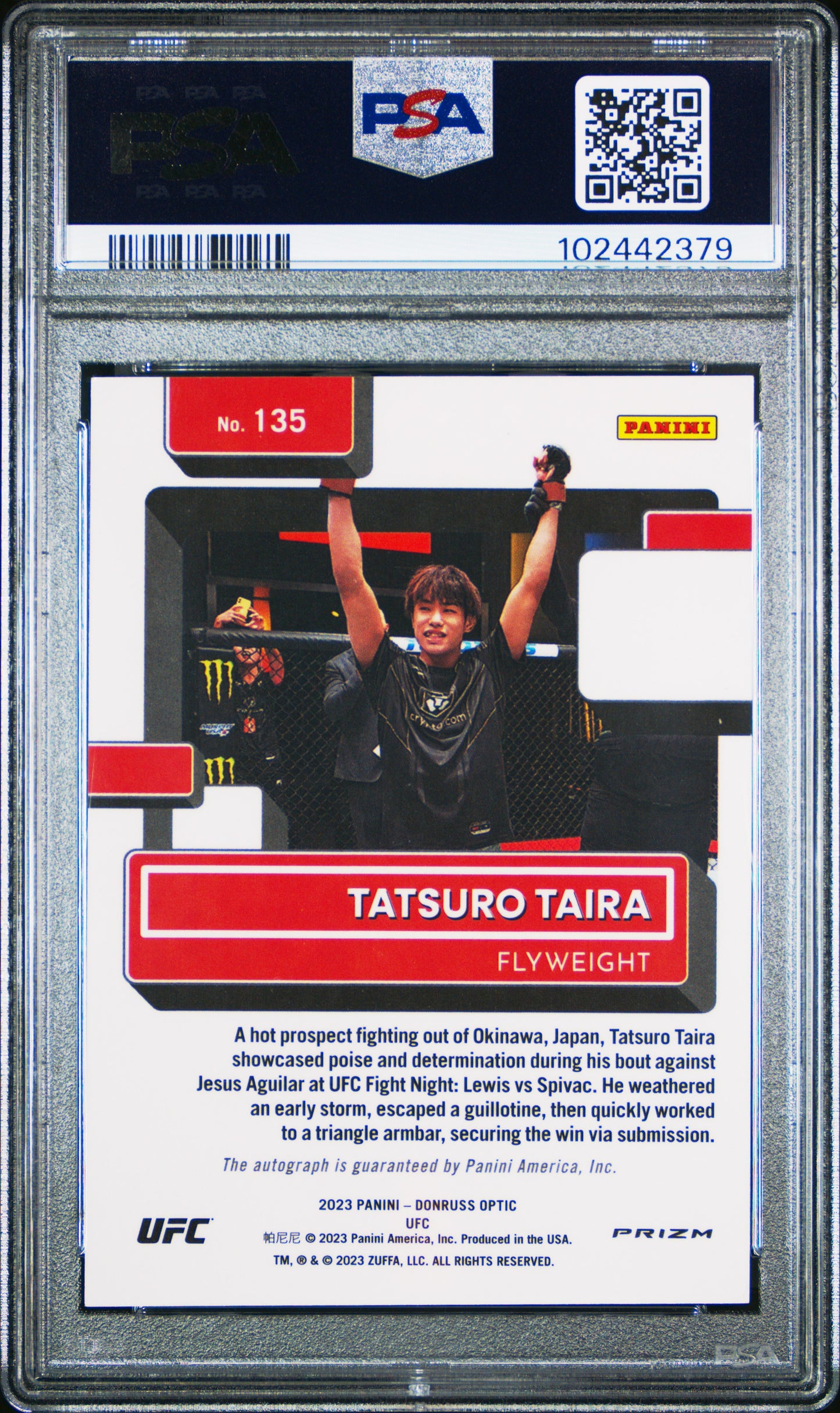 Tatsuro Taira 2023 Donruss Optic UFC Purple Autograph PSA 10 Gem Mint