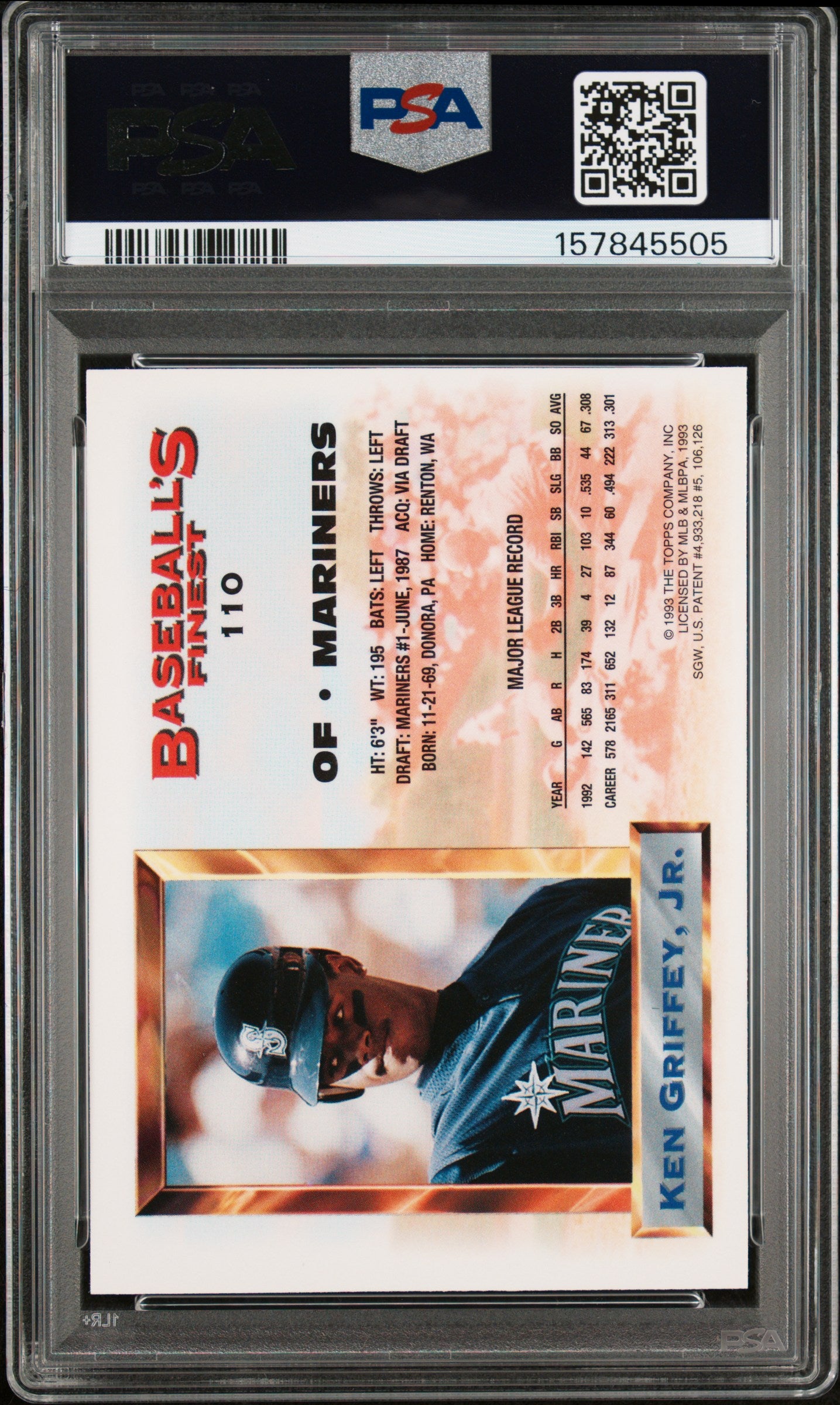 Ken Griffey Jr. 1993 Finest #110 PSA 8 Nm-Mint
