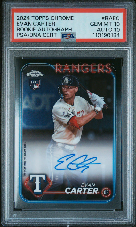 Evan Carter 2024 Topps Chrome Rookie Autograph PSA 10 Auto 10