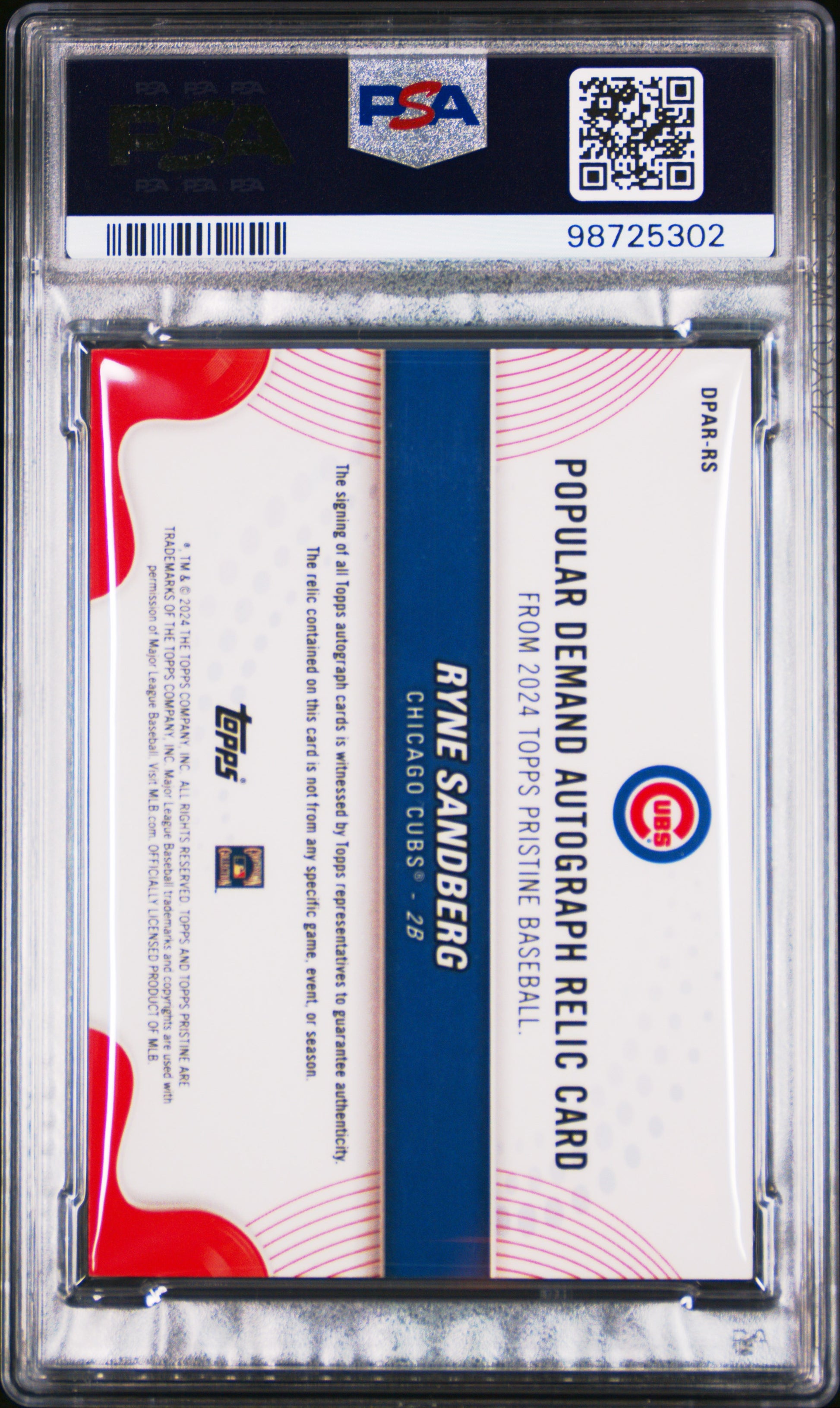 Ryne Sandberg 2024 Topps Pristine Popular Demand Gold Jersey Auto #2/50 PSA 9 Mint