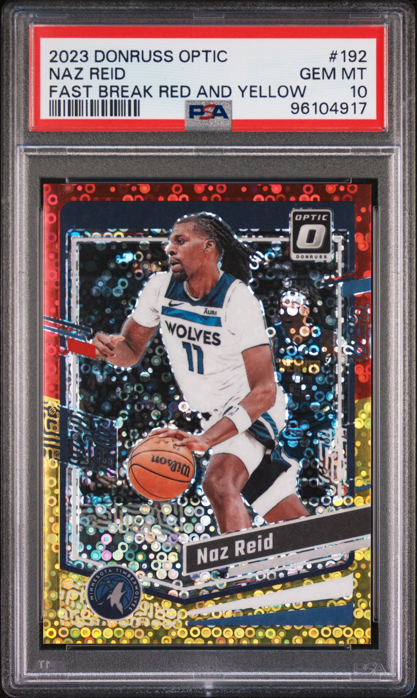Naz Reid 2023 Donruss Optic Fast Break Red and Yellow #1/7 PSA 10 Gem Mint