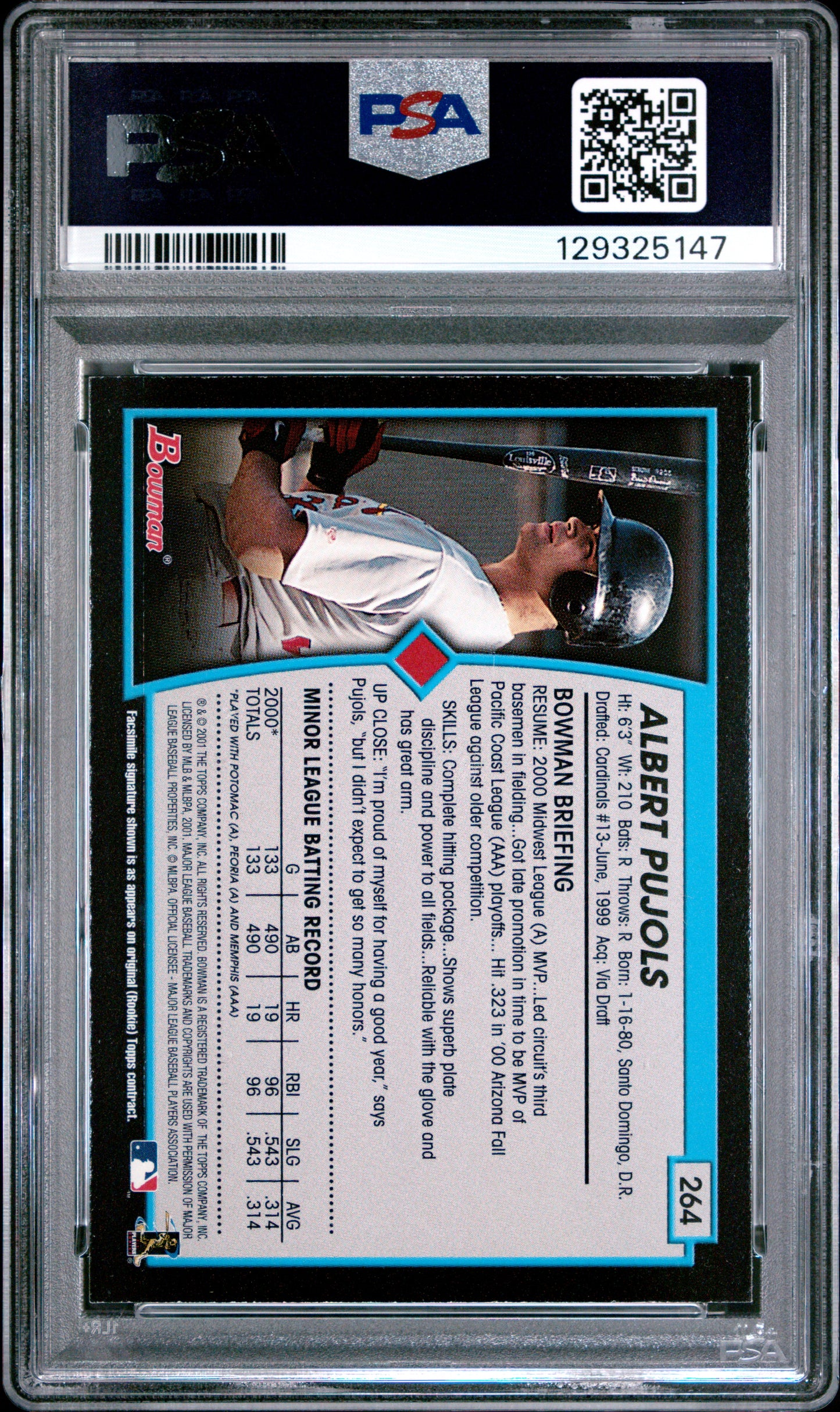 Albert Pujols 2001 Bowman Rookie #264 PSA 8 Nm-Mint