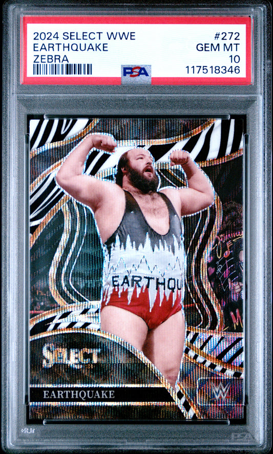 Earthquake 2024 Panini Select WWE #272 Zebra Prizm PSA 10 Gem Mint