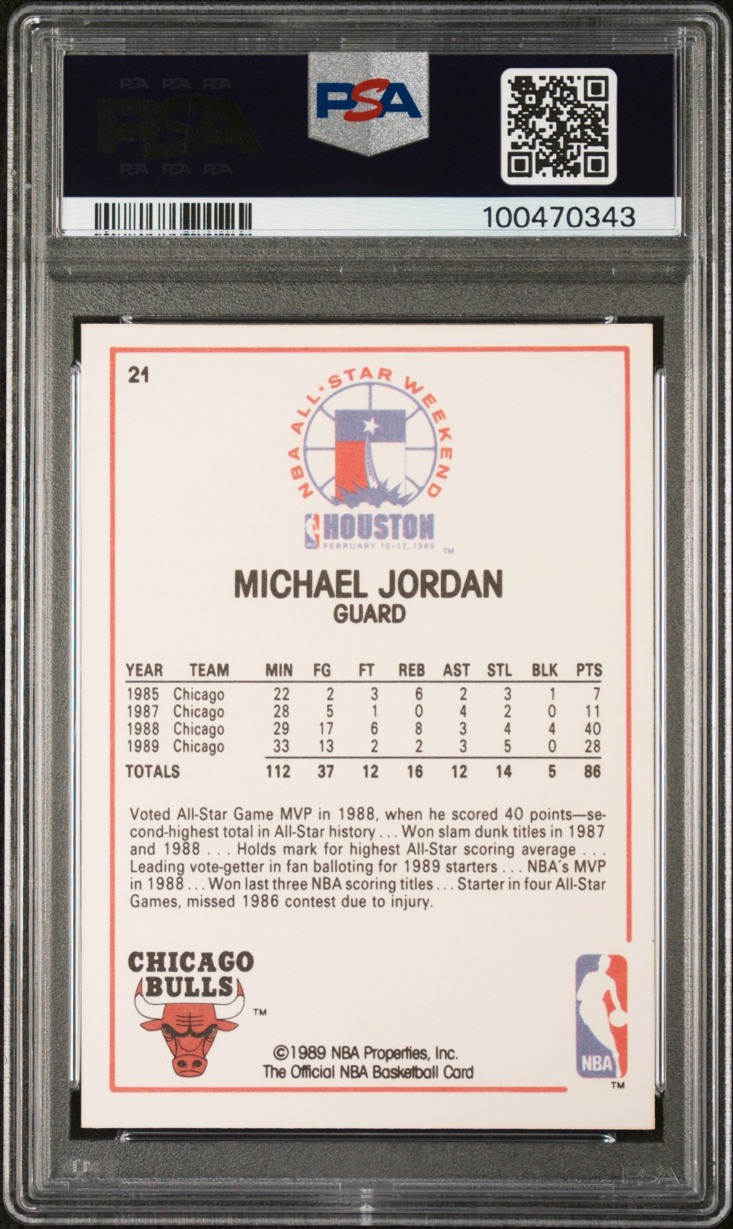 Michael Jordan 1989 Hoops All-Star #21 PSA 10 Gem Mint 0343