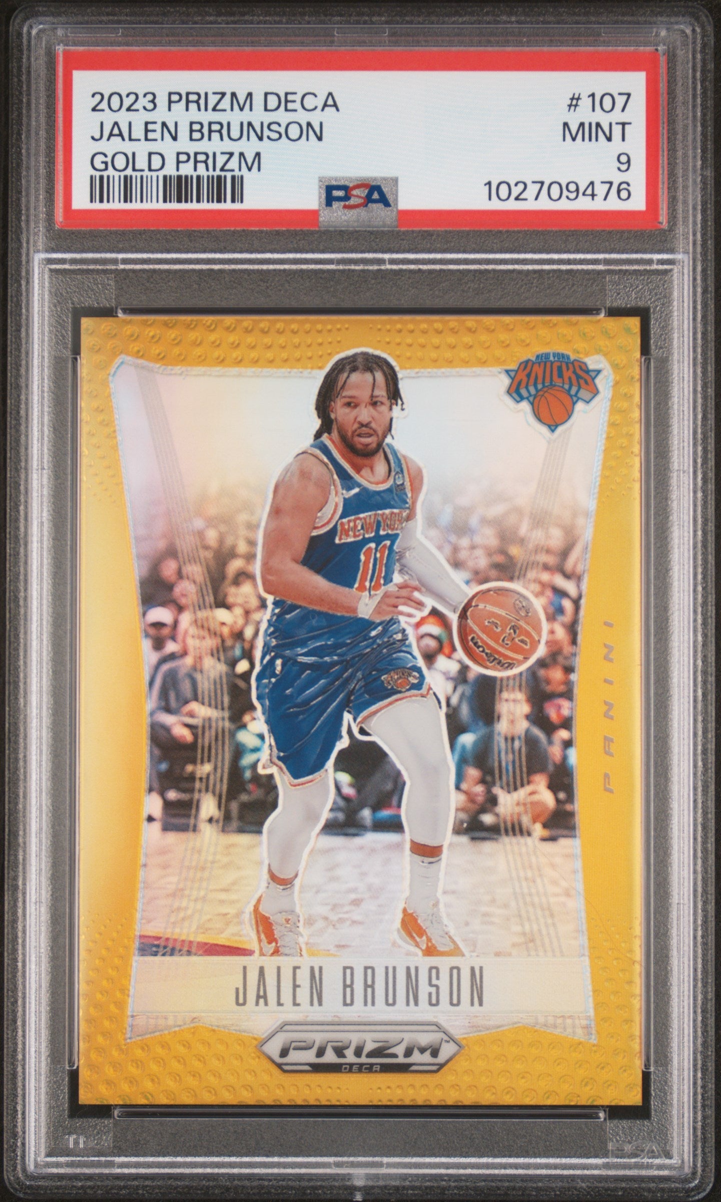 Jalen Brunson 2023 Panini Prizm Deca Gold #1/10 PSA 9 Mint