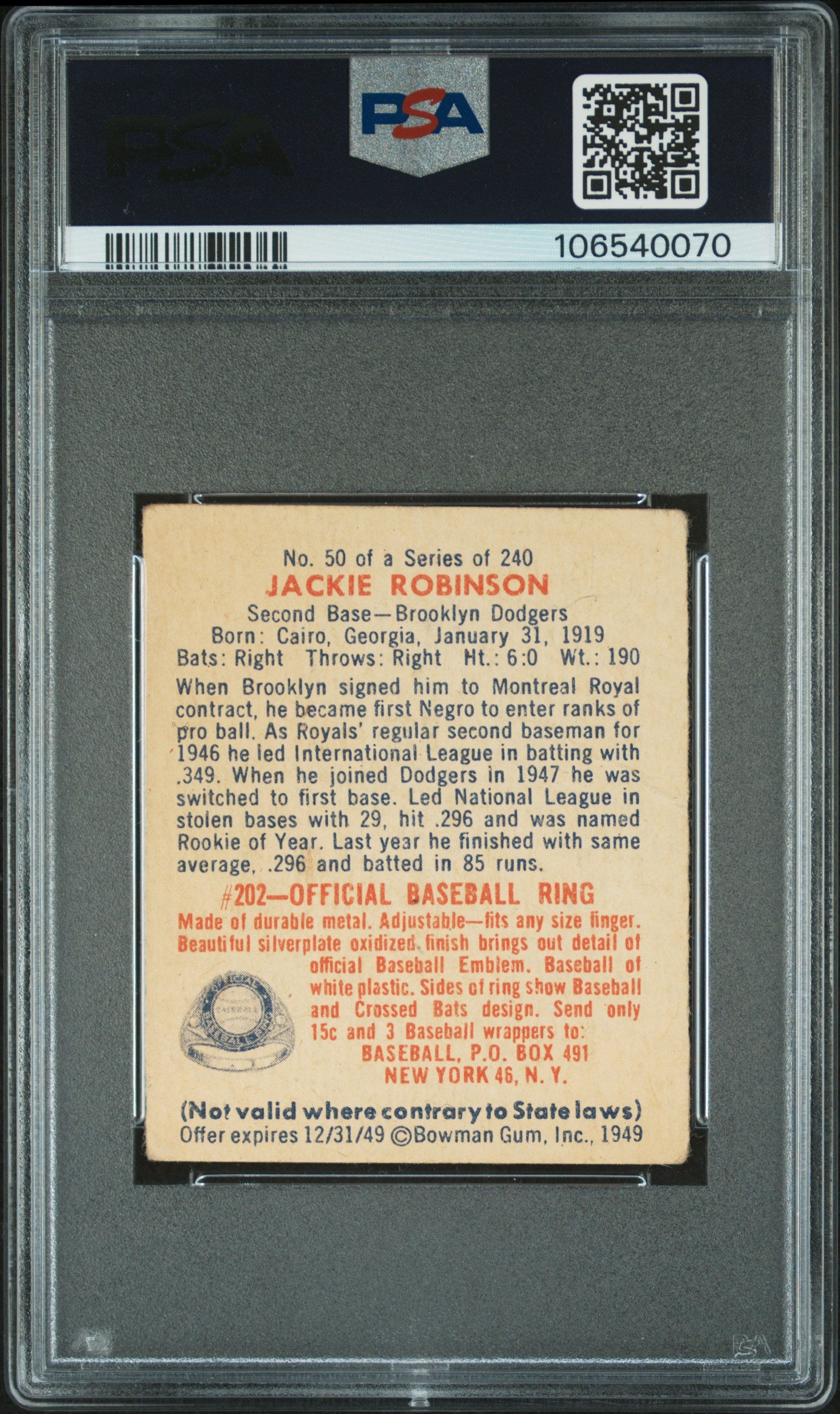 Jackie Robinson 1949 Bowman #50 PSA 1 Poor