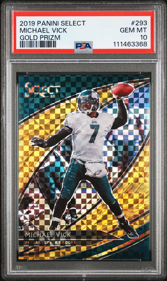 Michael Vick 2019 Panini Select #293 Gold PRizm PSA 10 Gem Mint