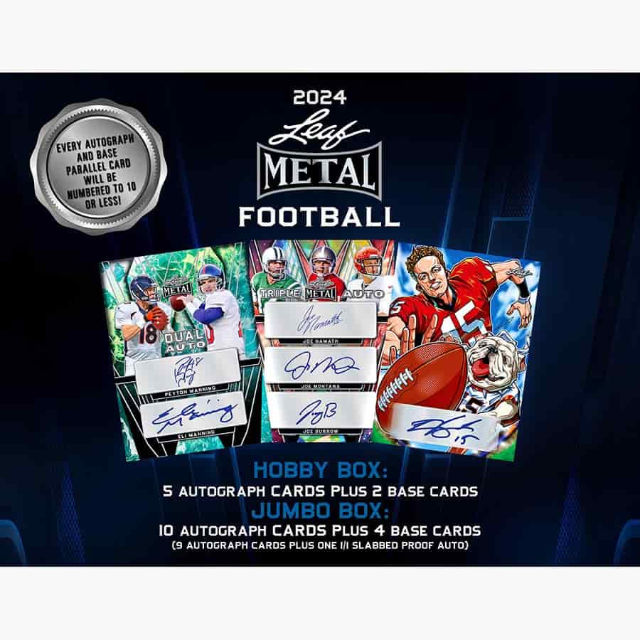 2024 Leaf Metal Football Jumbo Hobby Box Three Stars Sportscards