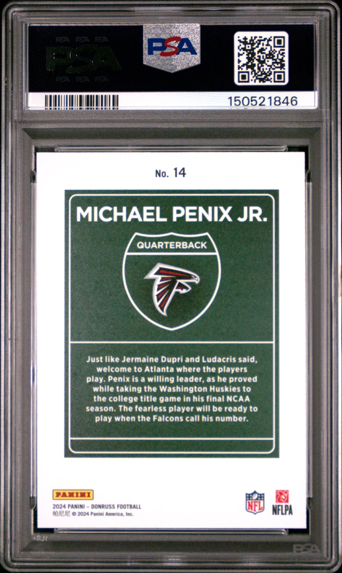 Michael Penix Jr. 2024 Donruss Downtown Rookie PSA 8 Nm-Mint