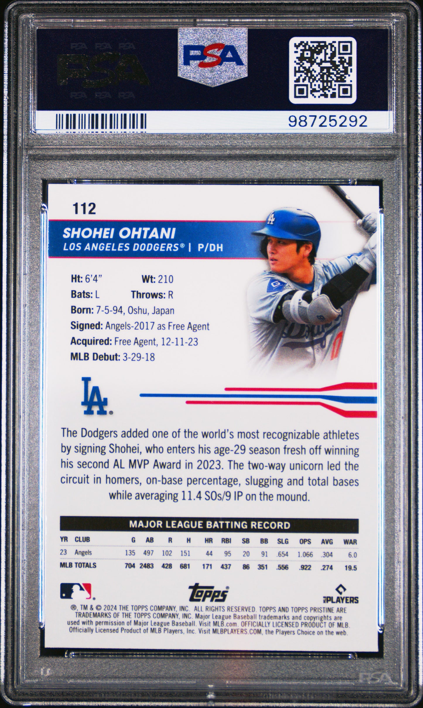 Shohei Ohtani 2024 Topps Pristine Green Refractor #18/150 PSA 10 Gem Mint