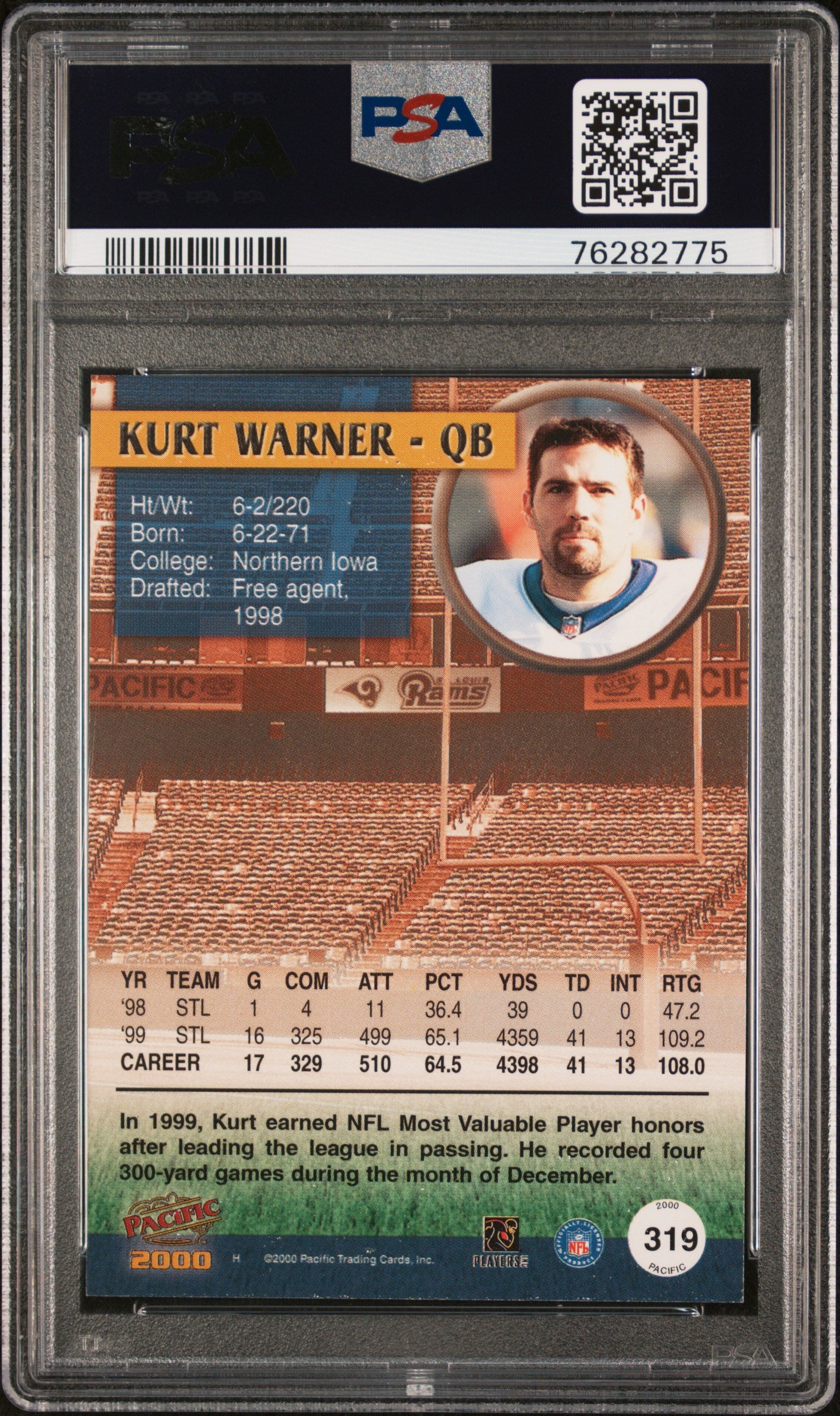Kurt Warner 2000 Pacific Autograph PSA 9 Auto 10 2775