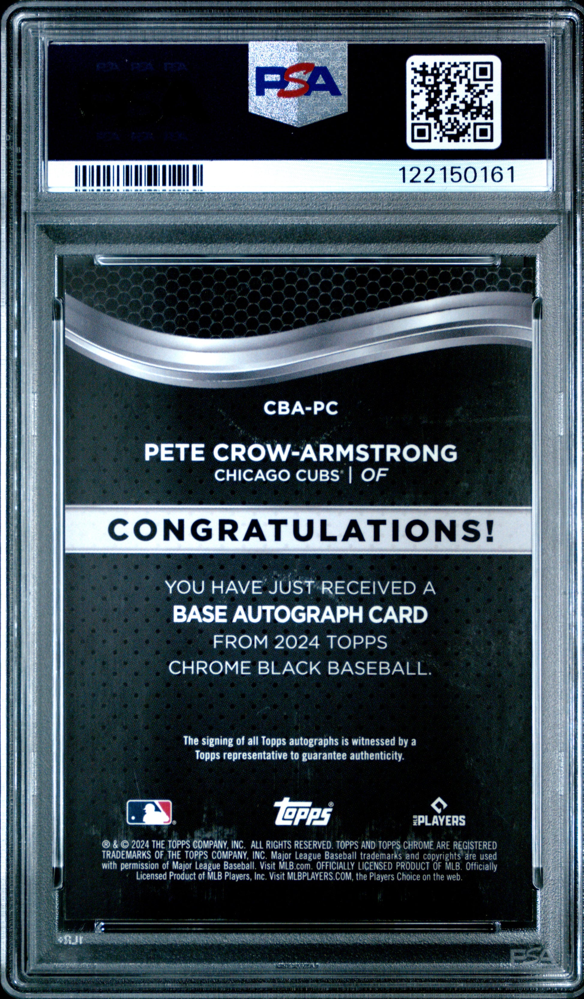 Pete Crow-Armstrong 2024 Topps Chrome Black Rookie Auto PSA 10 Gem Mint