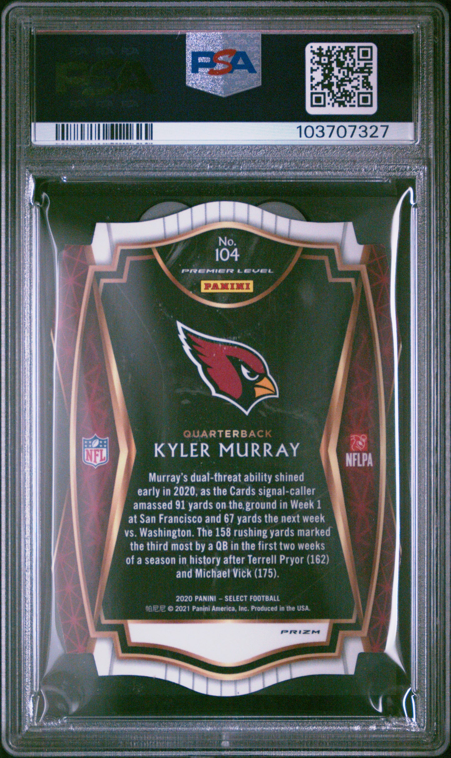 Kyler Murray 2020 Panini Select Zebra Die-Cut #104 PSA 10 Gem Mint