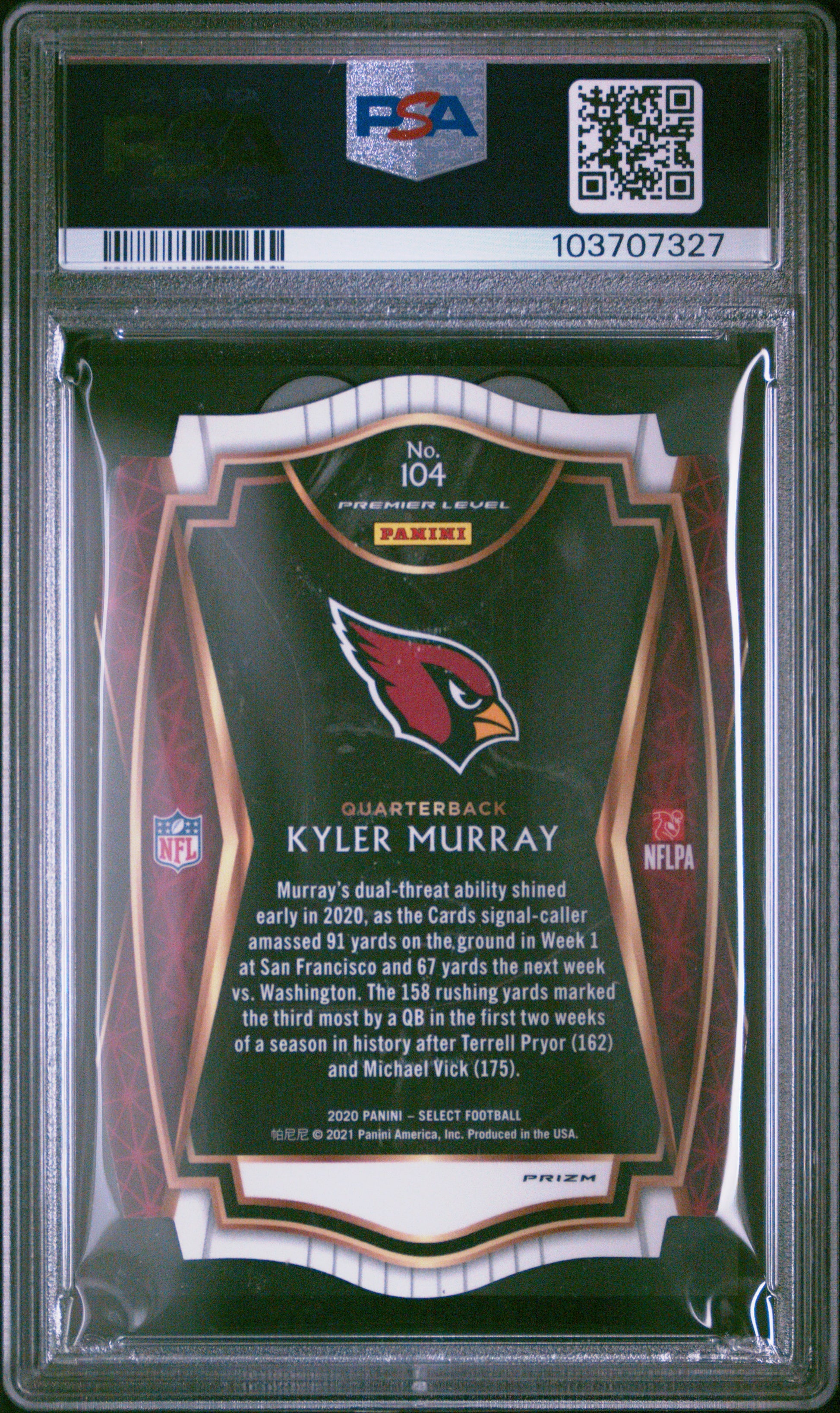 Kyler Murray 2020 Panini Select Zebra Die-Cut #104 PSA 10 Gem Mint