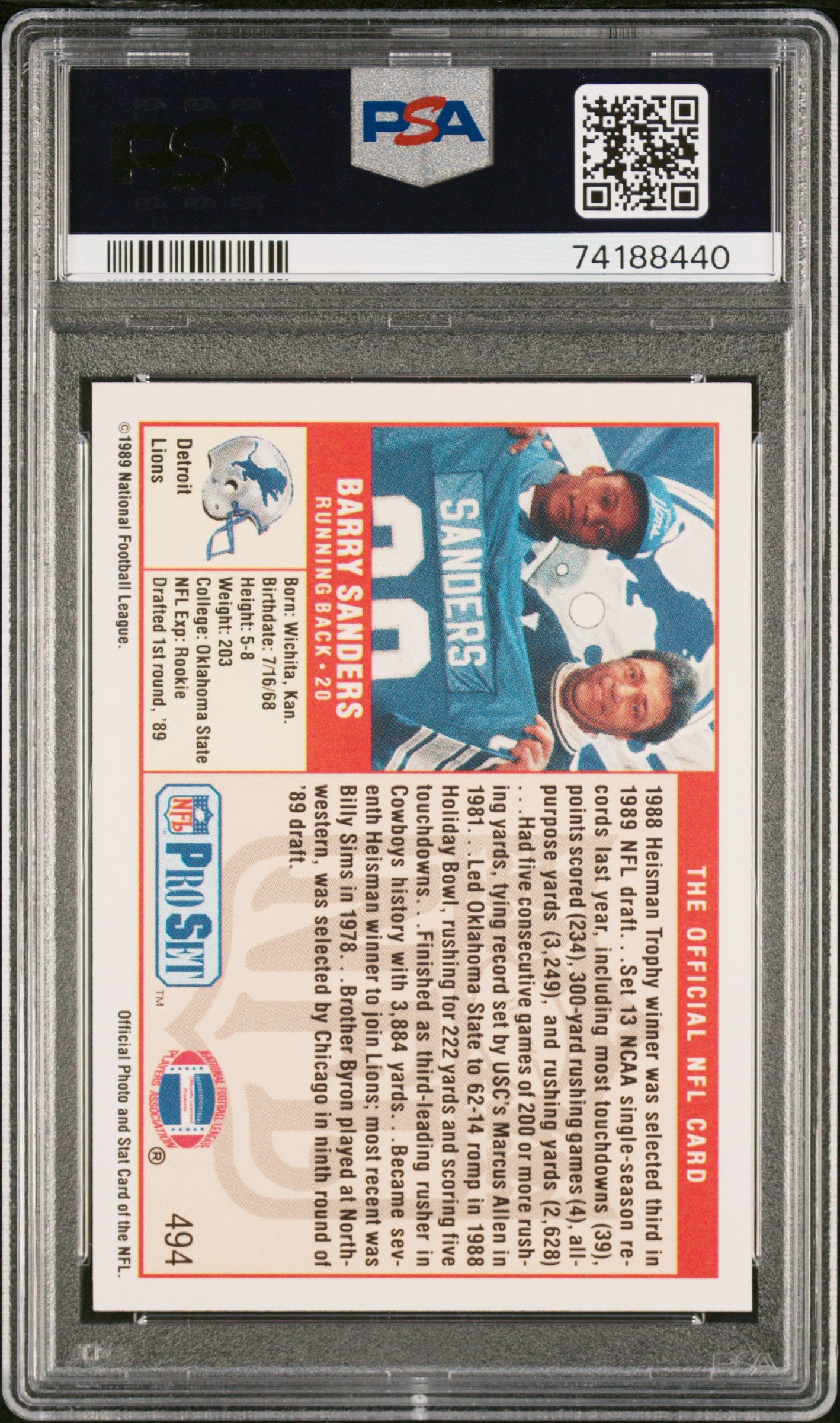 Barry Sanders 1989 Pro Set #484 PSA 10 Gem Mint 8440